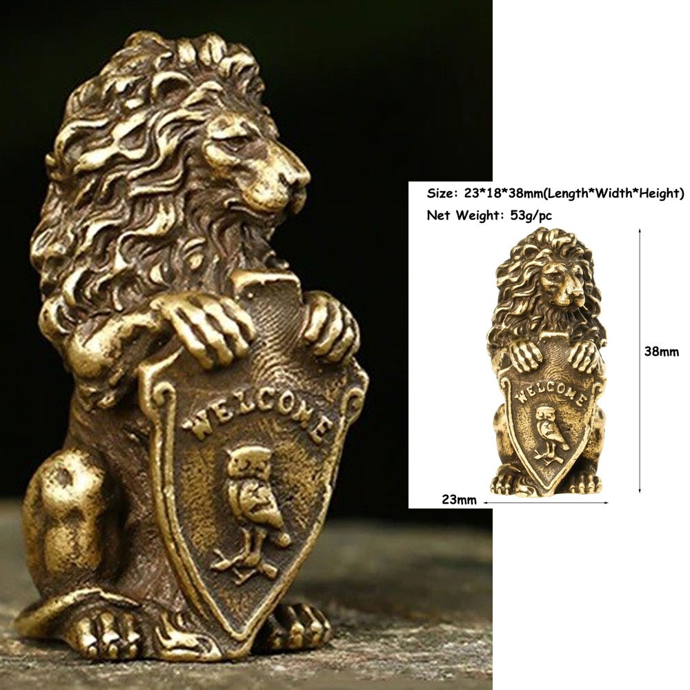 NEW Brass Lion Welcome Animal Small Sculpture Tabletop Figurine Home Decor#