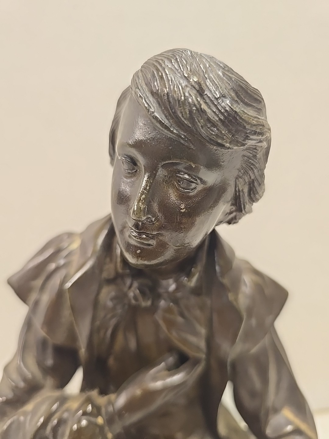 Antique 14″ Victorian European Spelter Sculpture Of Piper Man With Dog Statue