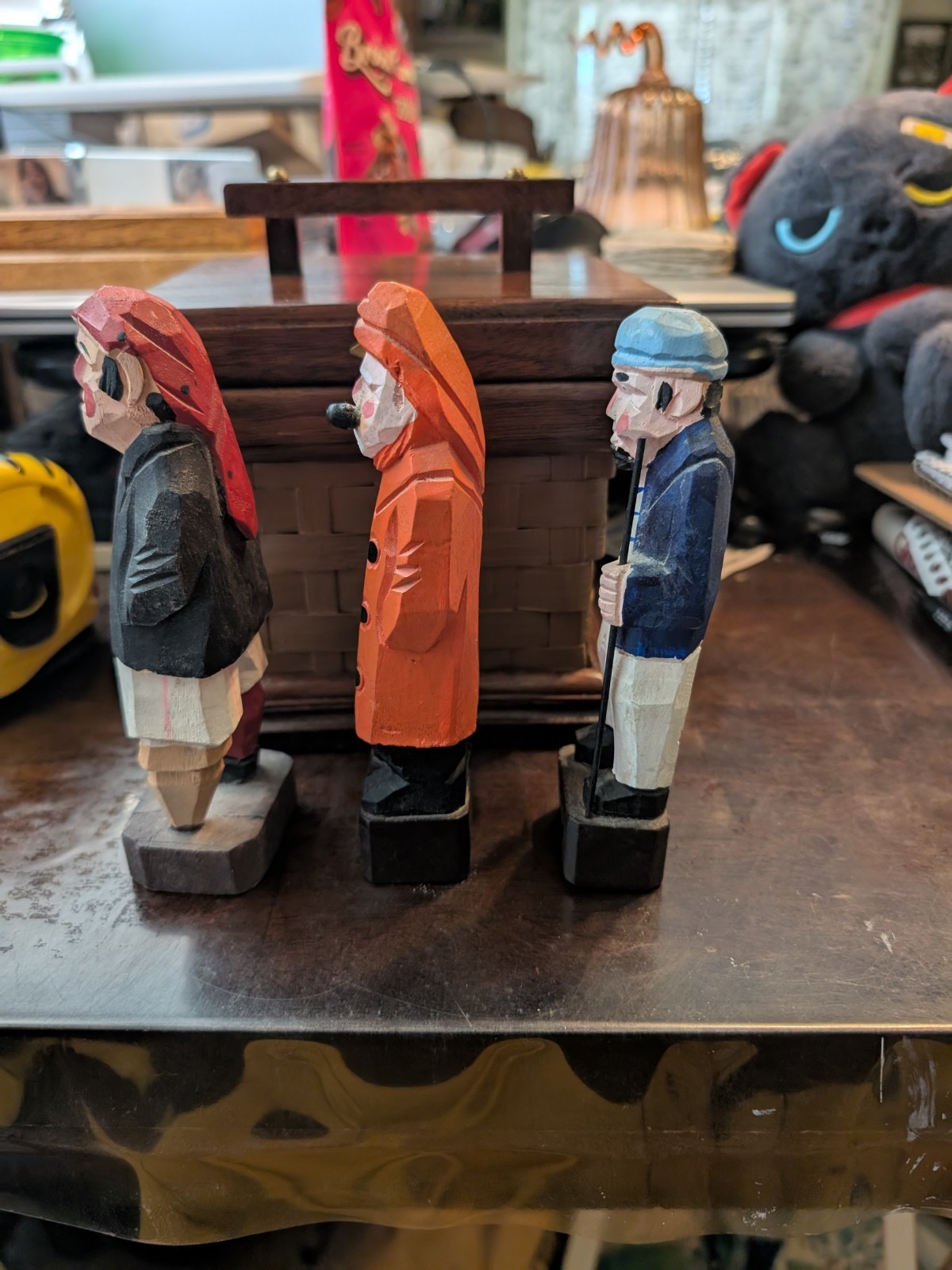 Hand Carved Wooden Fisherman 6 Inches Tall Set Of 3