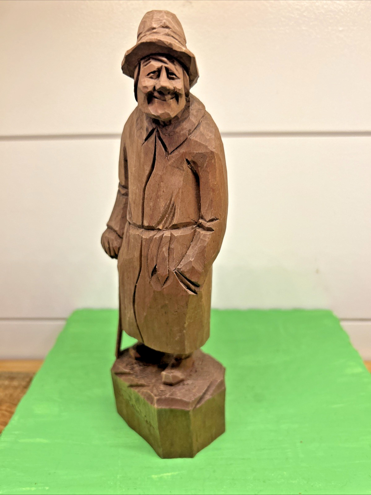 Folk Art Hand Carved 9″ Statue Figurine Woman W/ Cane Artist JC Pelletier