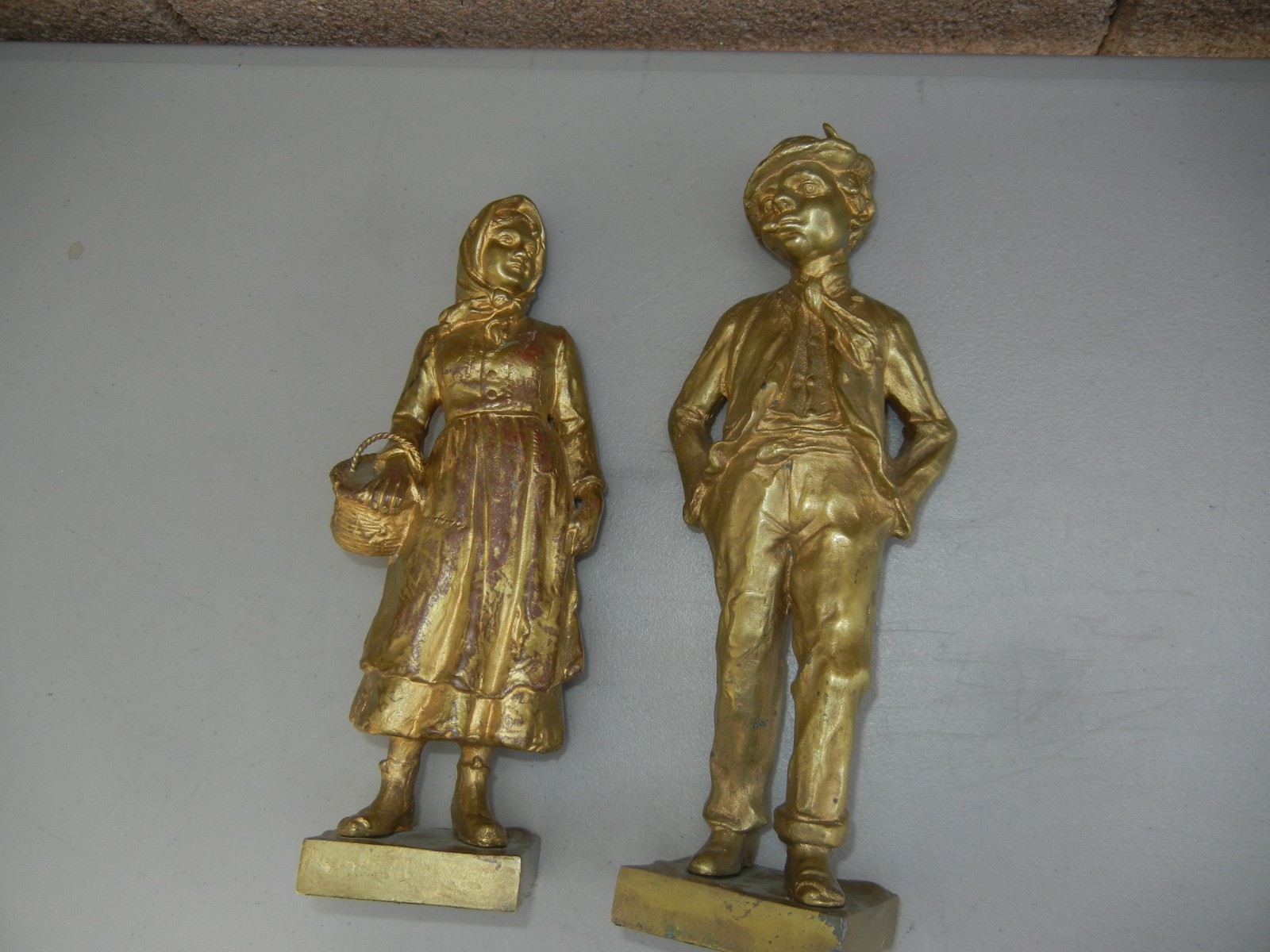 (2) Vintage Collectible Sculptures (bronze?) : Couple / Young Boy & Girl