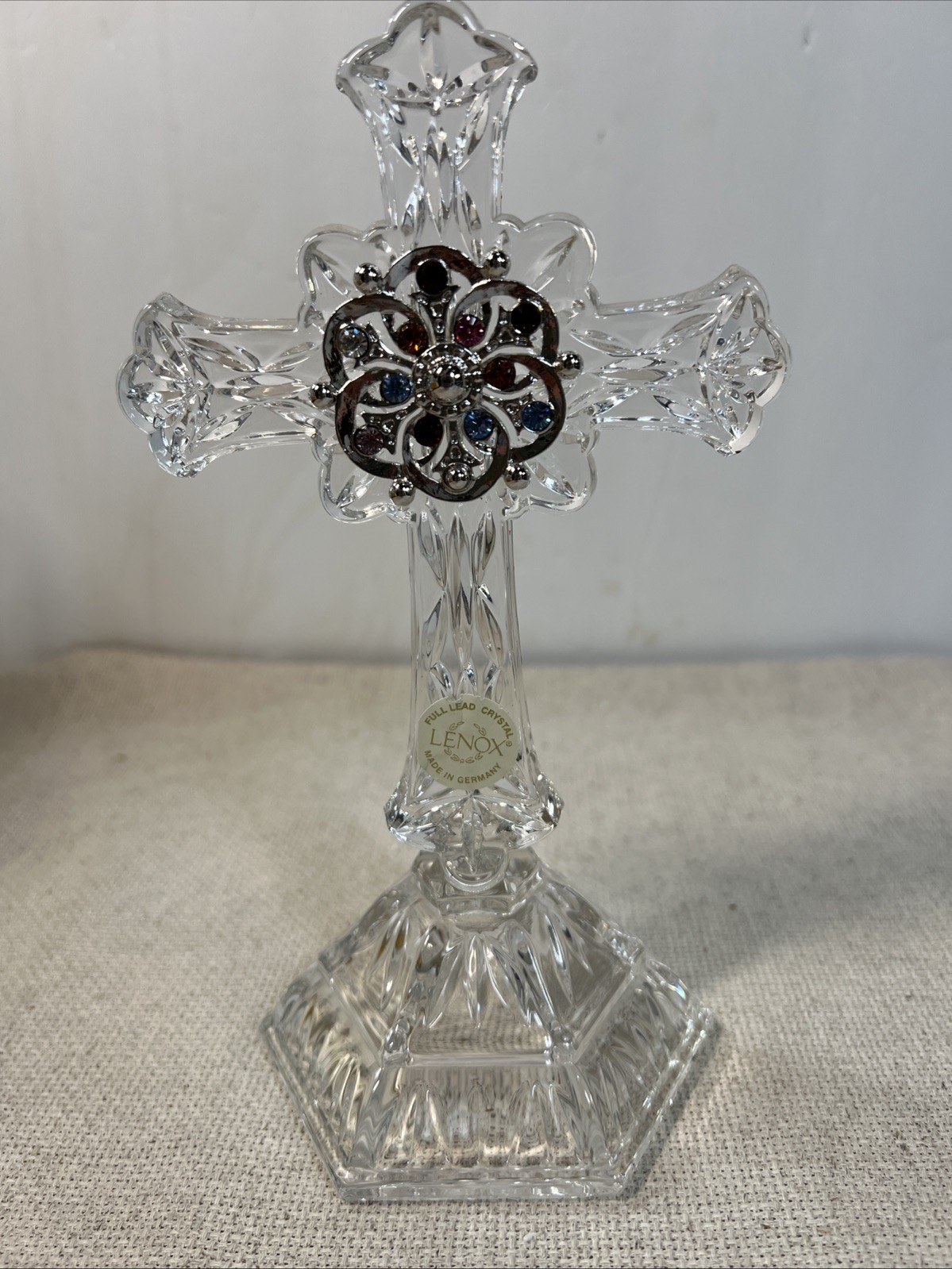 Lenox Full Lead Crystal Cross with Multi-Colored Crystals, Made in Germany 7.5”