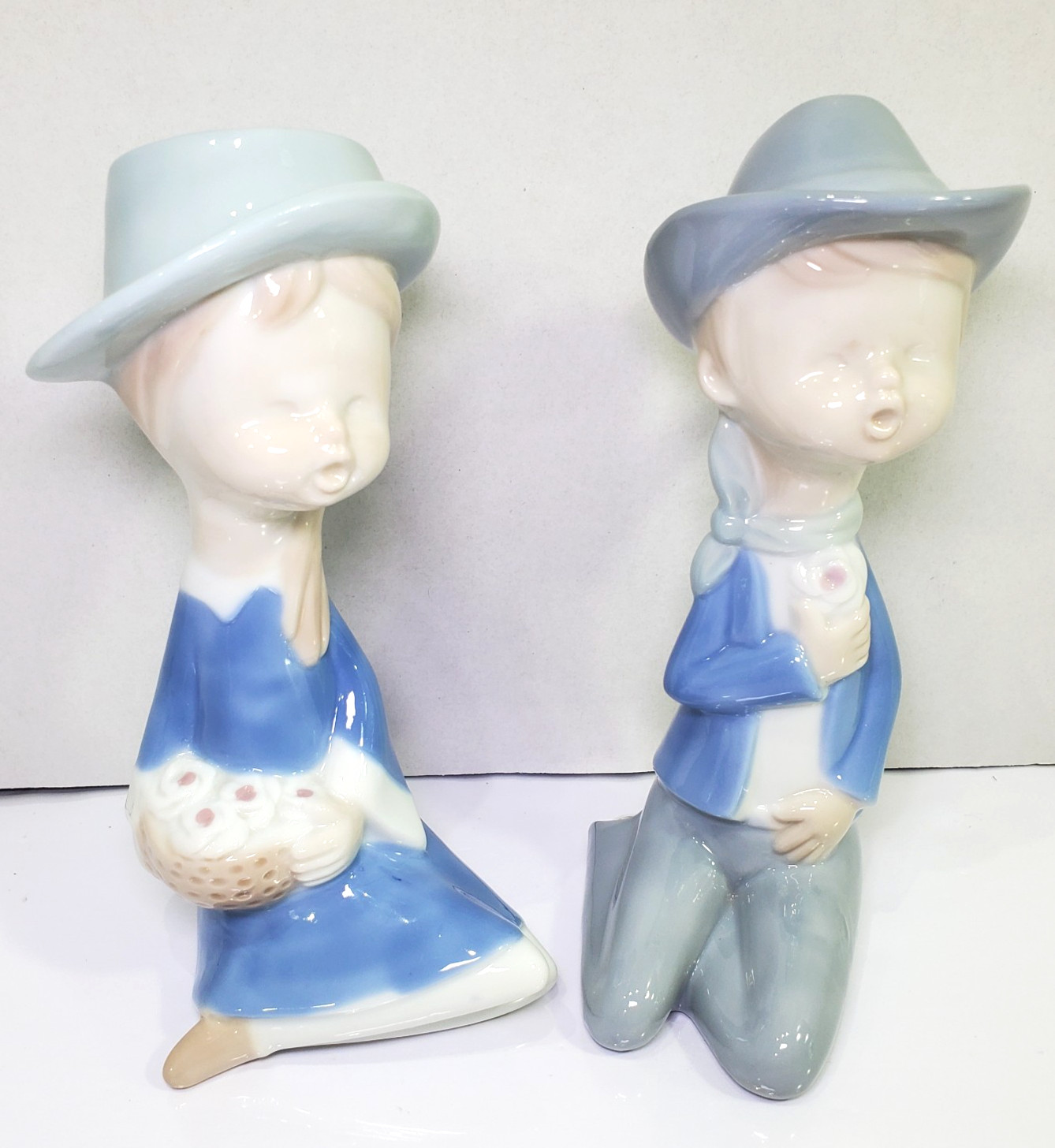 Vintage Lego Japan Fine Quality Porcelain Girl and Boy Figures Blue and White