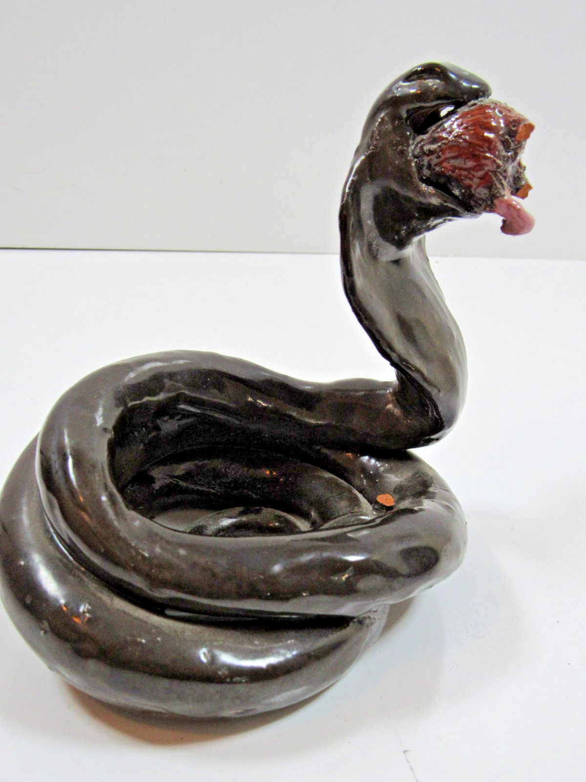 Vintage Folk Art Unique Pottery COILED SNAKE Cobra