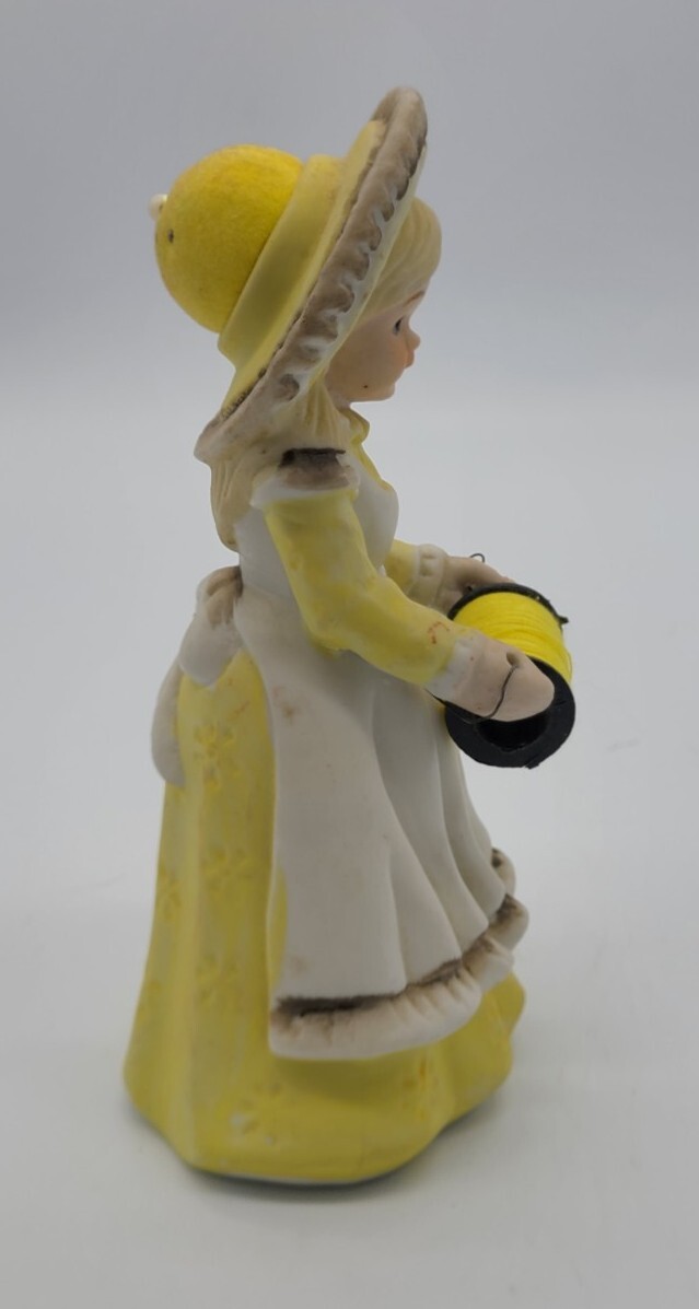 Vintage Hand Painted Bisque Seamstress Caddy Pin Cushion Girl Figurine