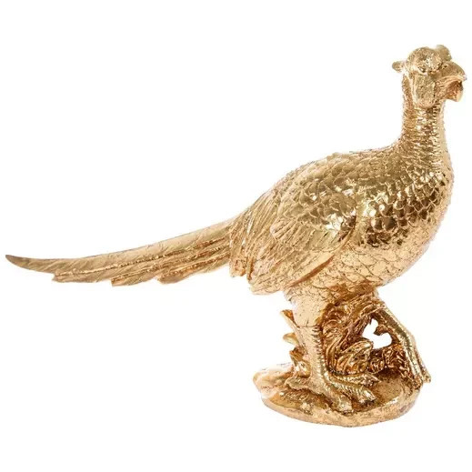 Metallic Gold Pheasant Figurine Head Up Resin 7.75″ Fall Harvest Decor