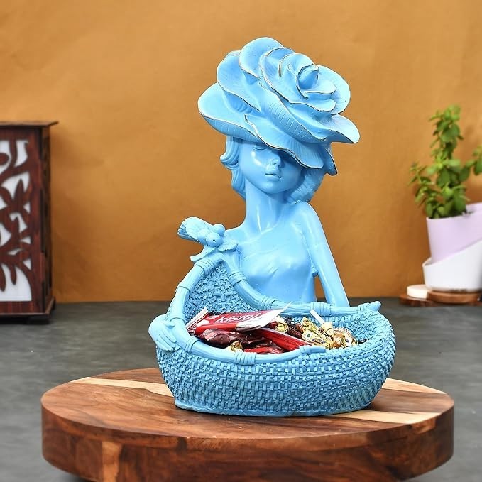 Elegant Lady with Basket Figurine Home Decor Statue Decorative Showpiece