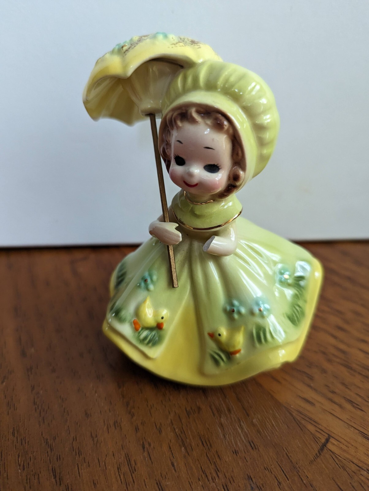 Josef Originals 1974 April Birthday Girl With Umbrella*Damaged See Photos