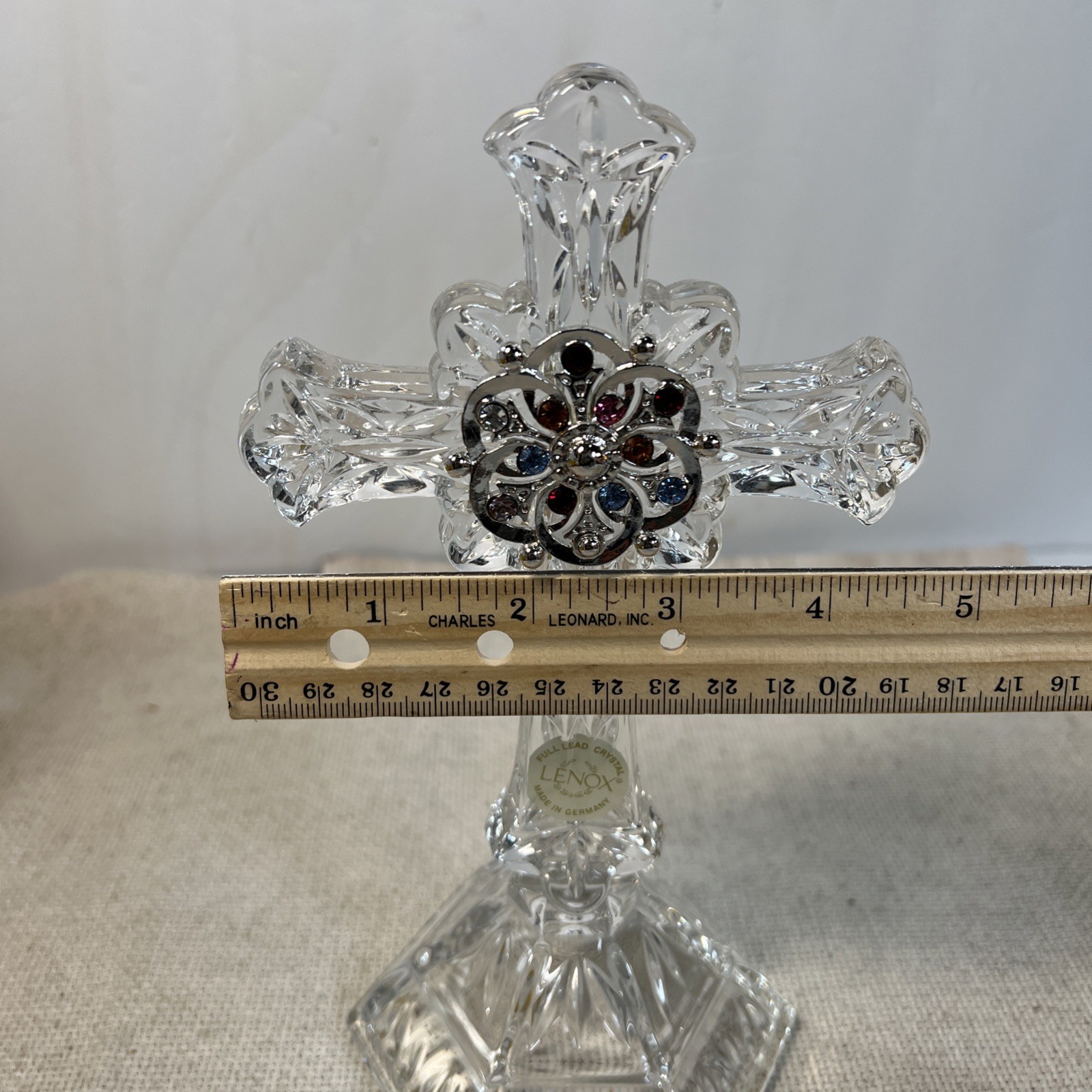 Lenox Full Lead Crystal Cross with Multi-Colored Crystals, Made in Germany 7.5”