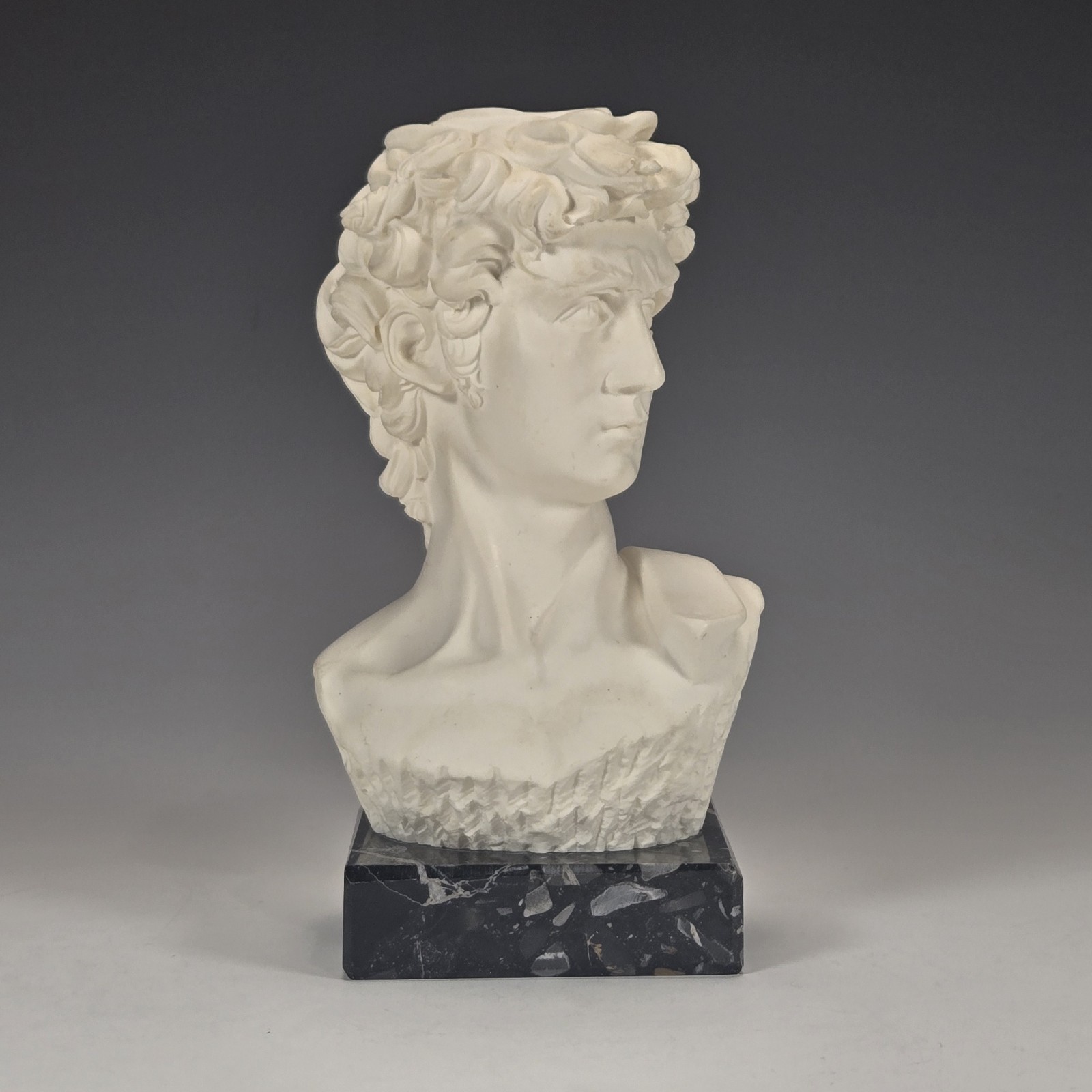 Michelangelo David Bust Sculpture Figurine Heavy Black Marble Base Vintage