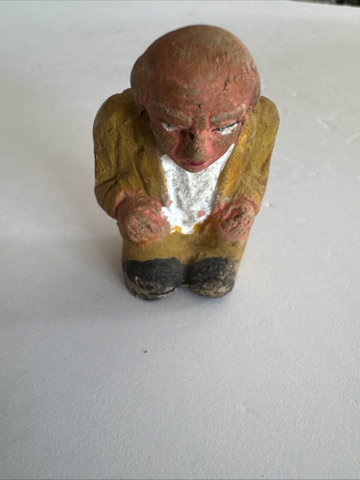 Chalkware Plaster Figural Old Man Pooping 2.5”