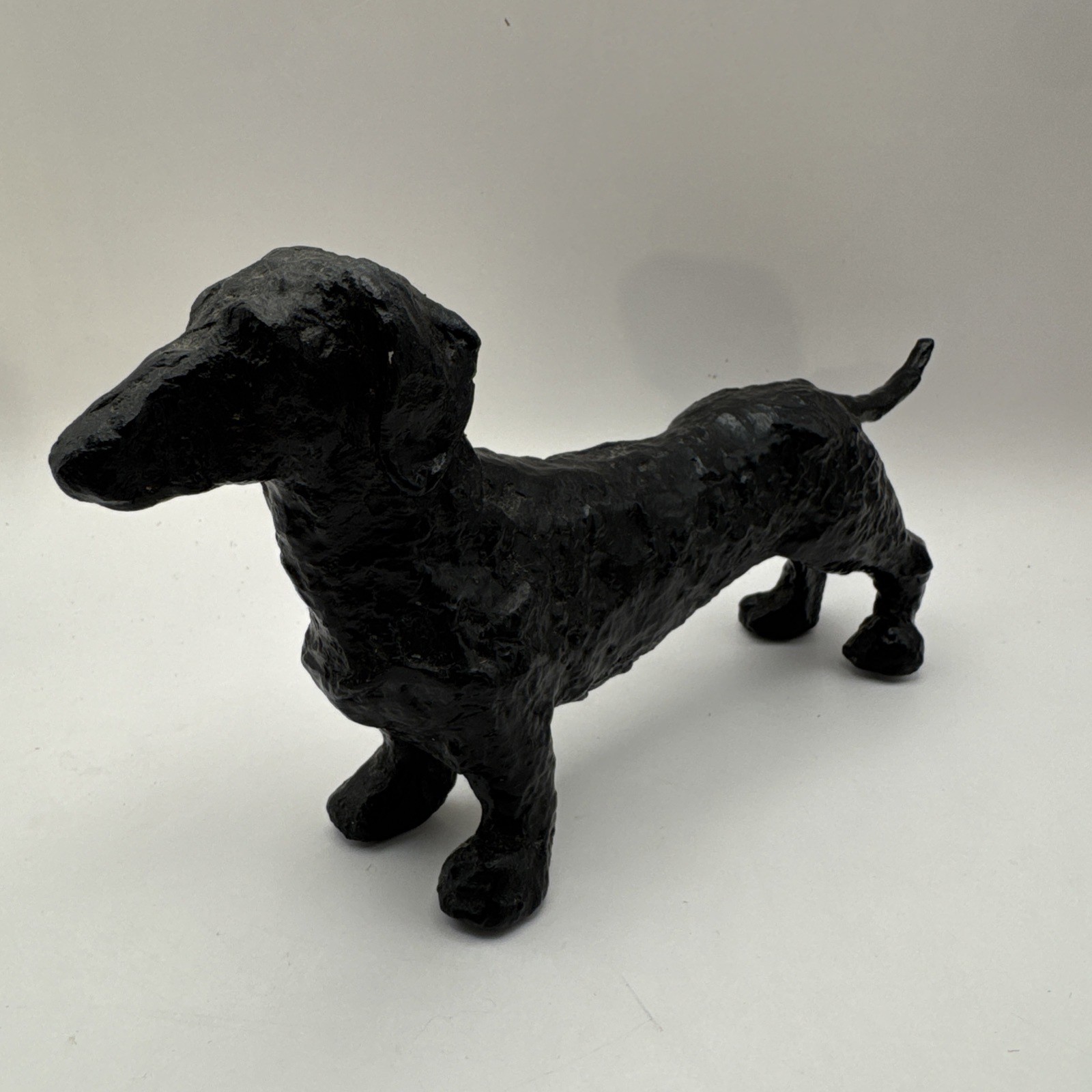 Cast Iron Dachshund Figurine Door Stop Paperweight With Textured Hammered Finish