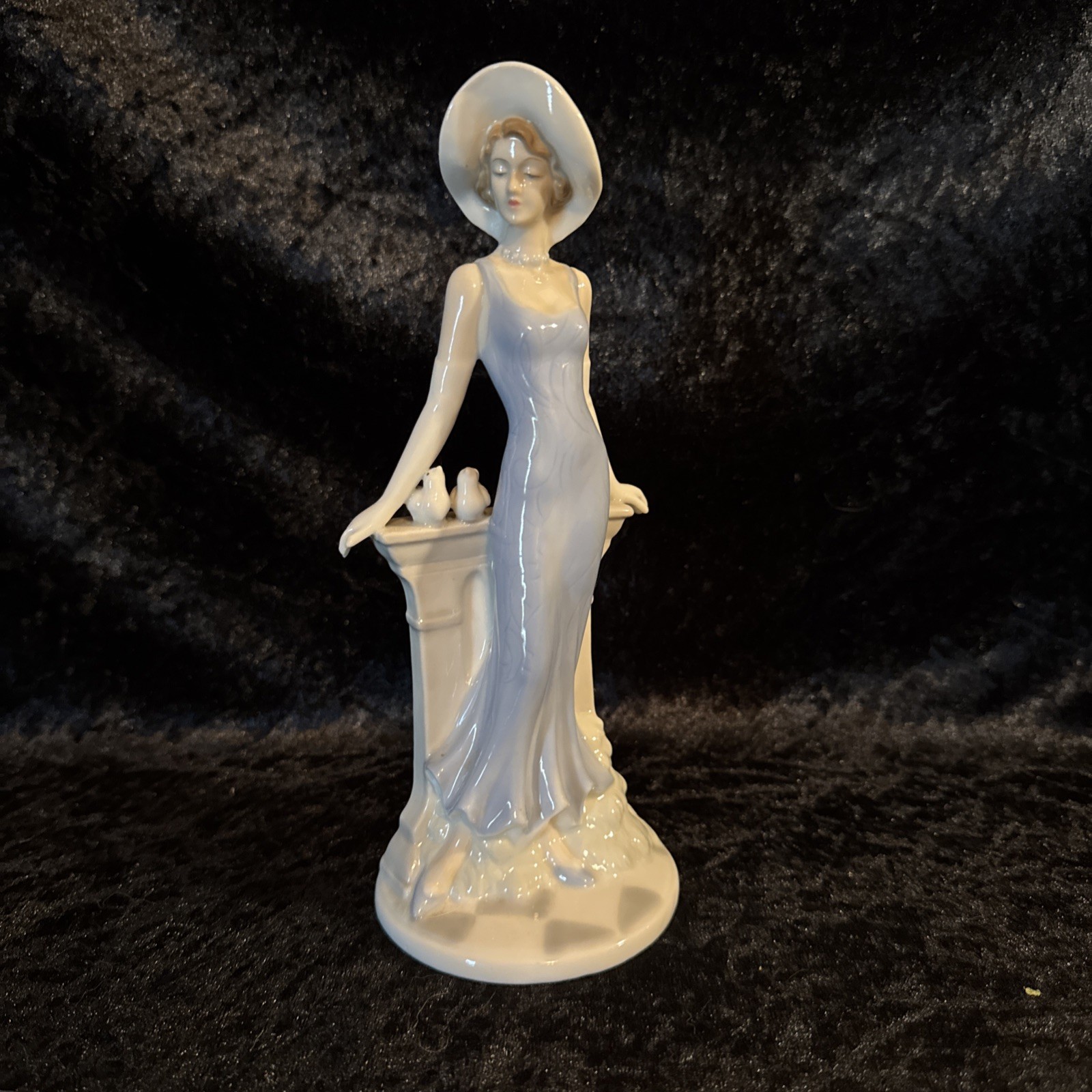 Elegant Lady In Blue With Doves Figurine