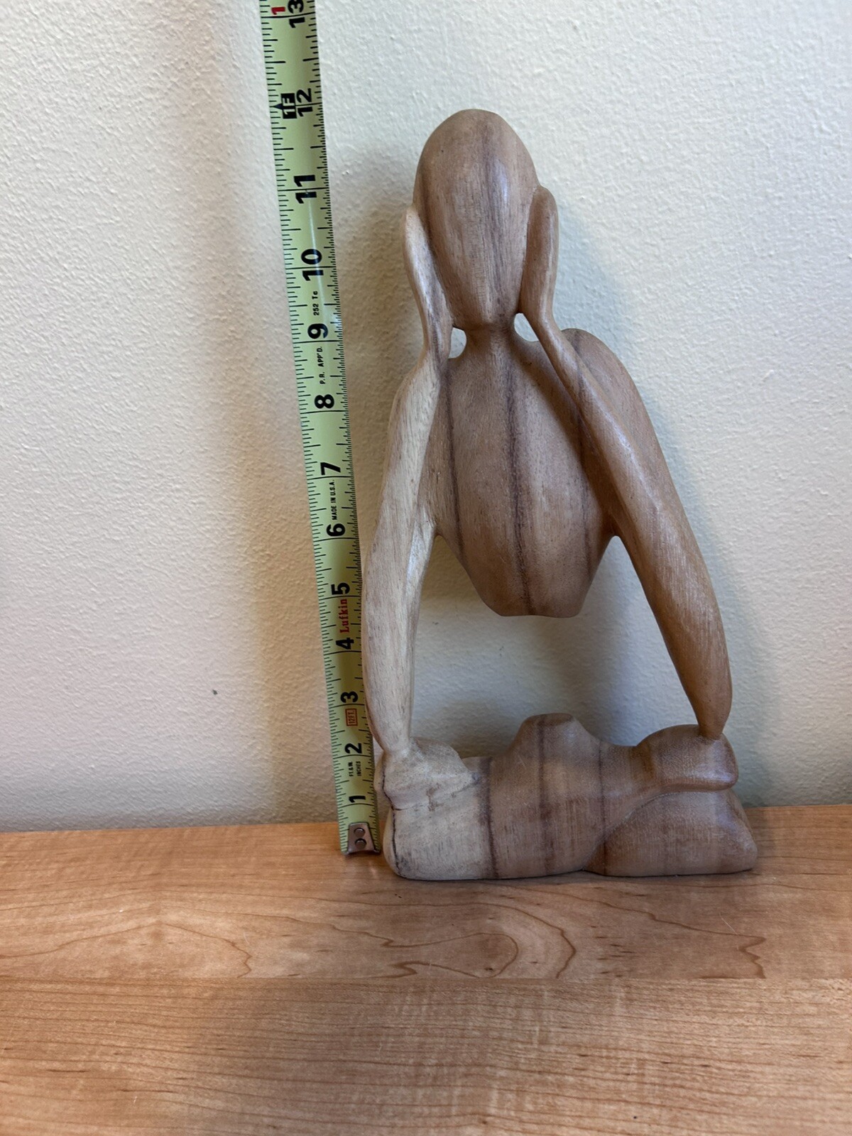 Vintage Free Form Modernist Wood Sculpture Thinking Man Minimalist Style