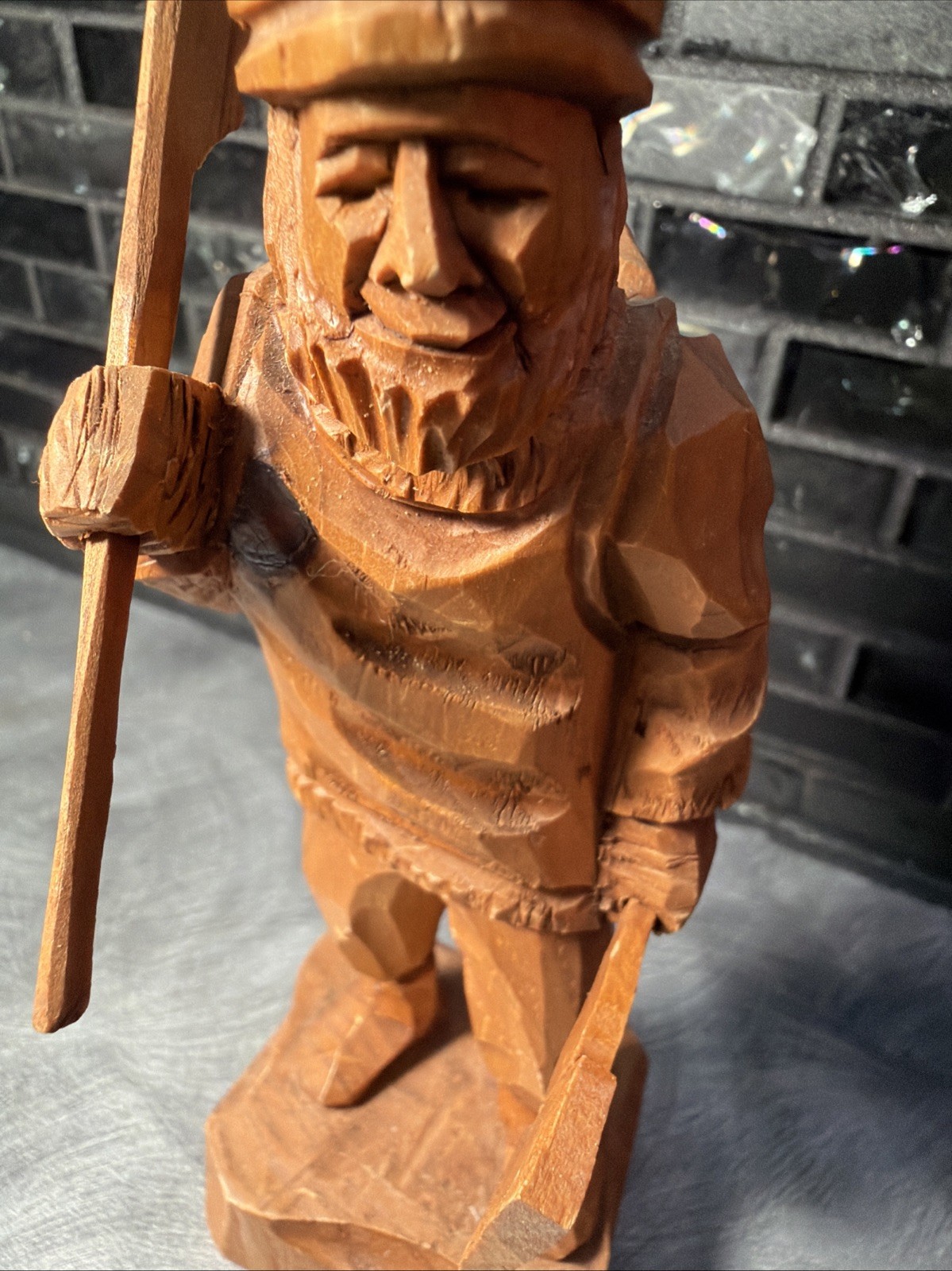 RARE Vtg Amede Godro Handcarved WOOD Hunter Axman Statue Quebec Artist Signed