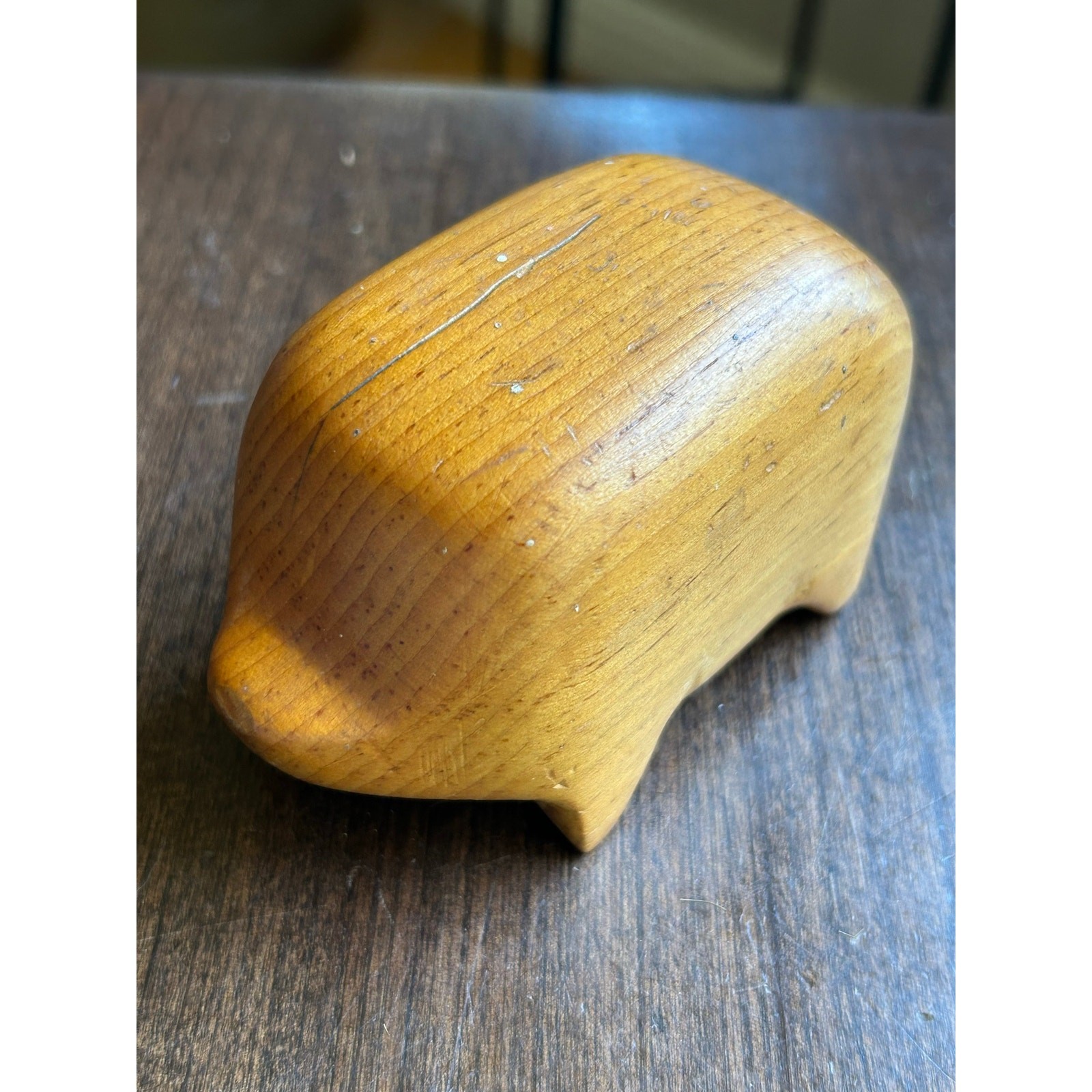 Vintage mid-century minimalist wooden pig figurine Antonio Vitali