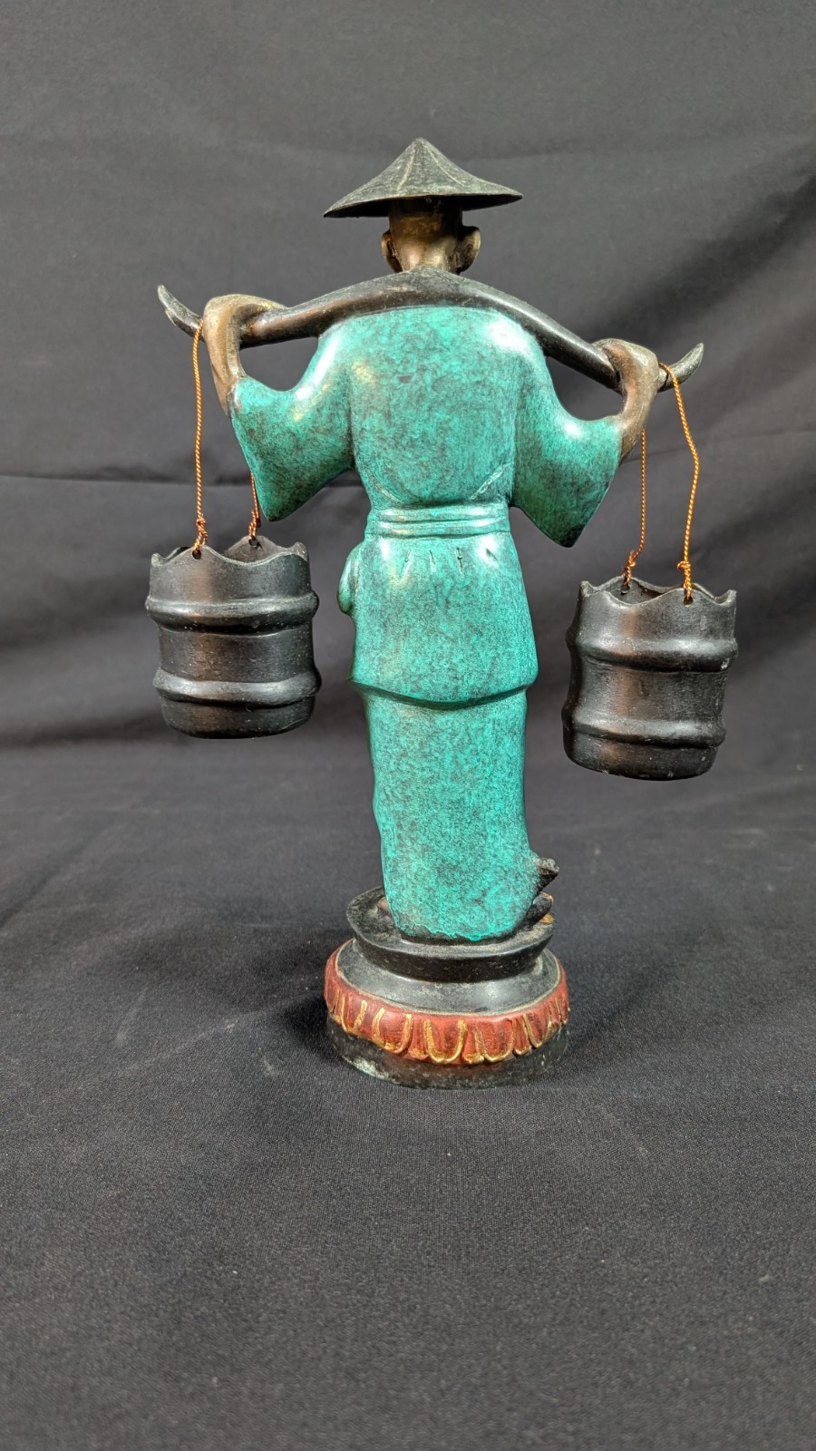 Vintage Mid-Century Chinese bronze water carrier sculptures a water bearer