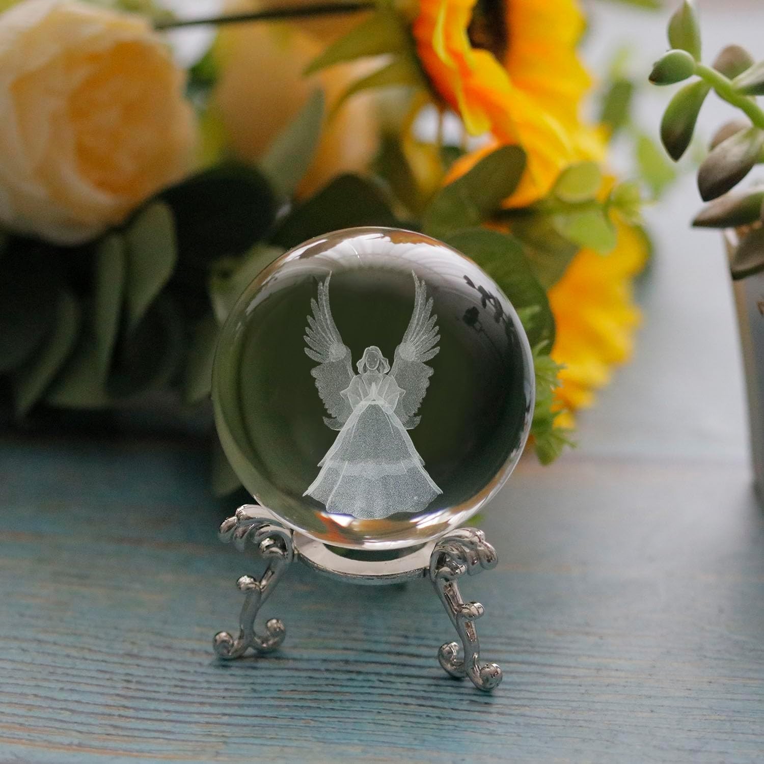 Ornalrist 3D Crystal Ball Engraved Praying in Hand with a Cross Religious Gifts