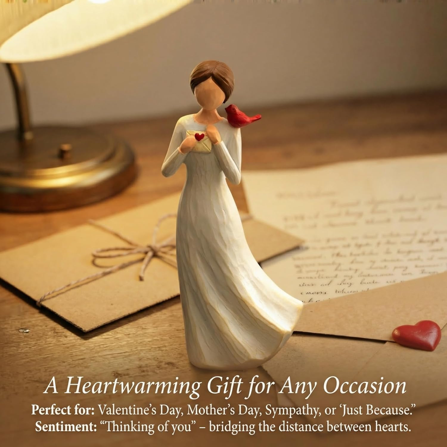 Hand-Painted Memorial Angel Figurine with Red Cardinal & Love Letter – 6.2 Inch