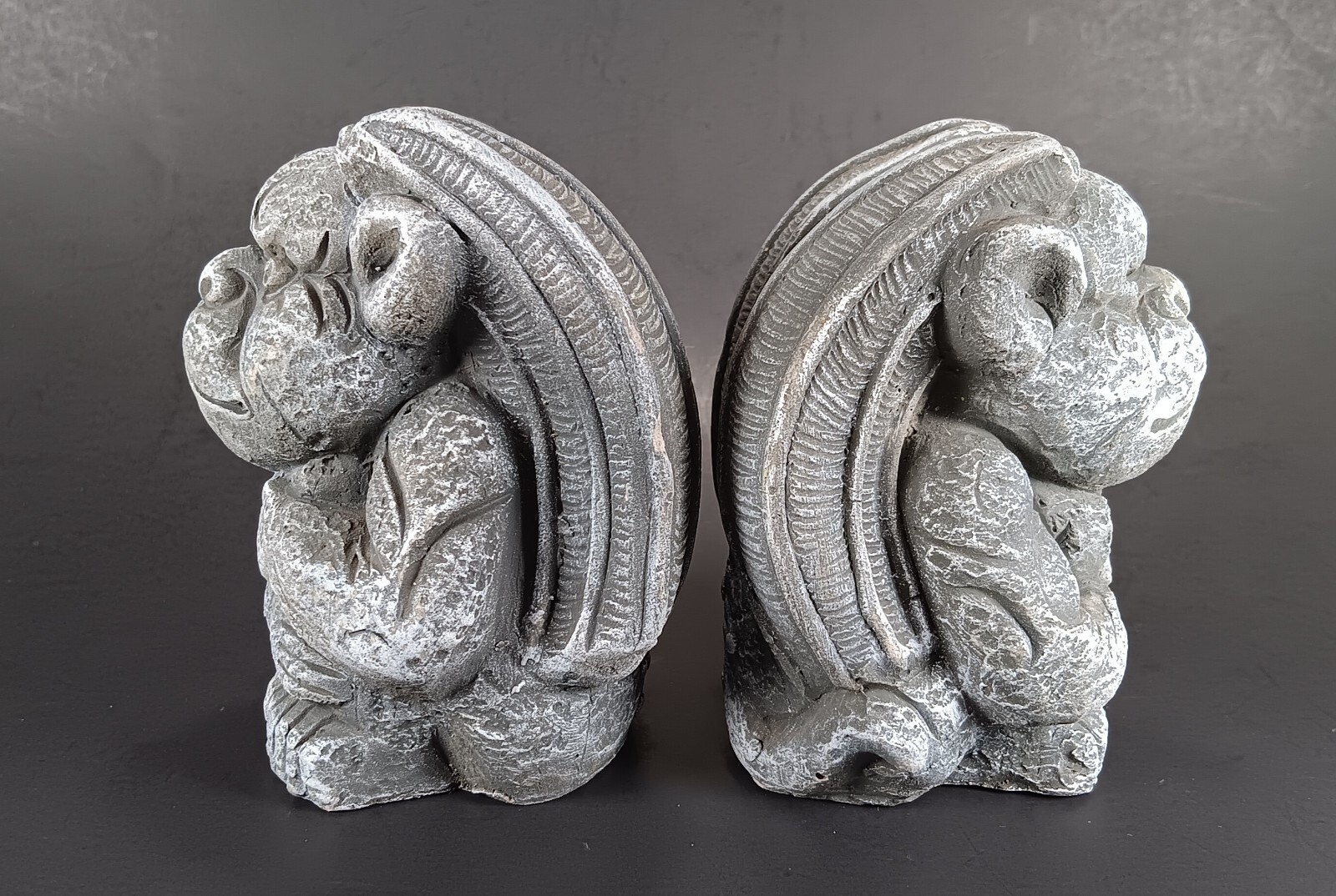 Winged Gargoyle Statues 2 Gray Faux Stone 4.75″ Figures Gothic Decor