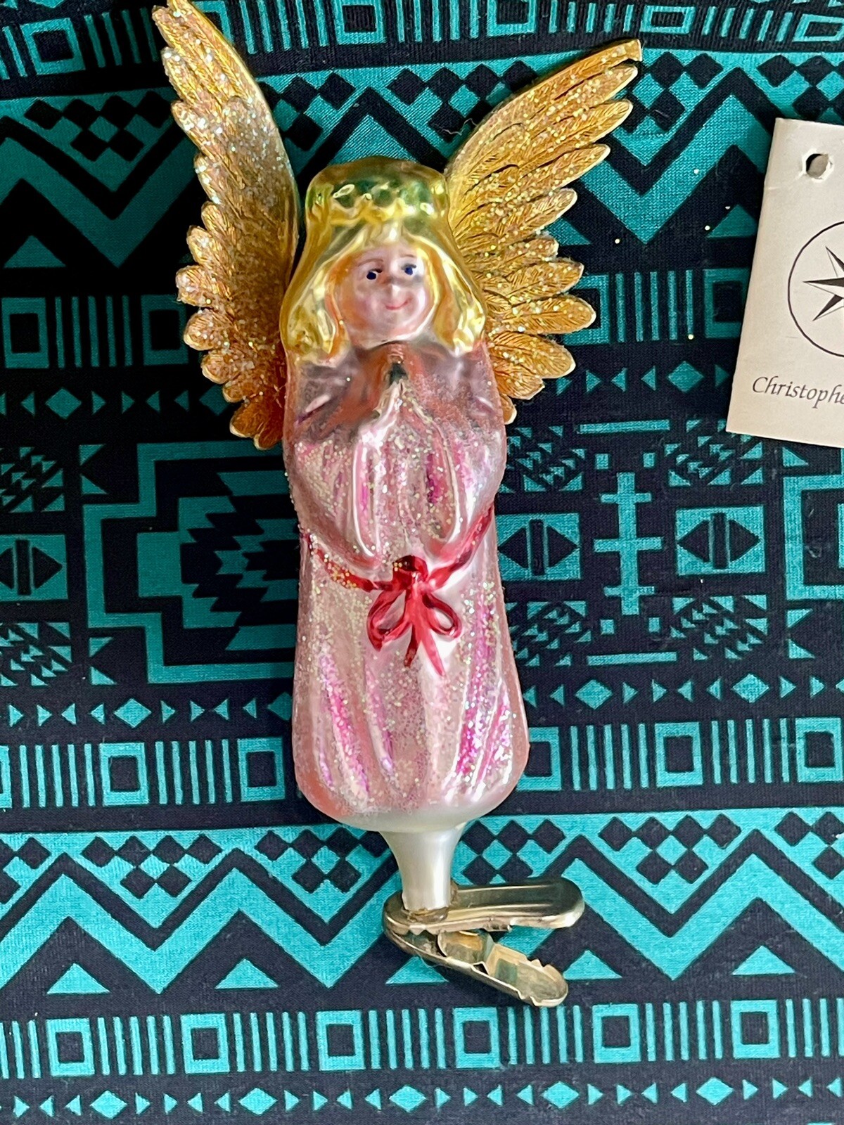 Radko WINGS And A PRAYER Angel Ornament 94-152 Clip Angelique Pink
