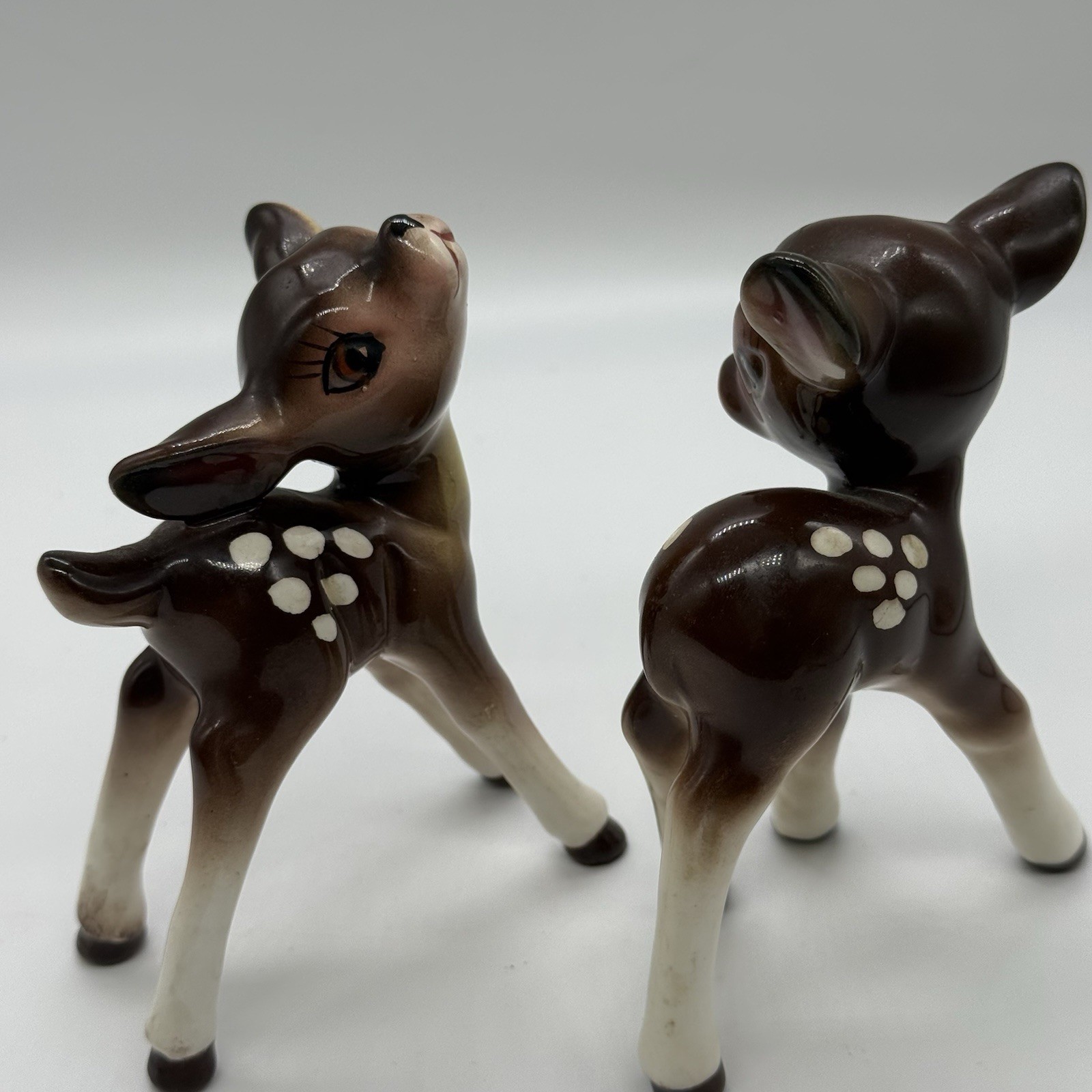 Vintage Bone China Deer Figurine Set of 2 Japan Tiny Animals Big Eyes Decor