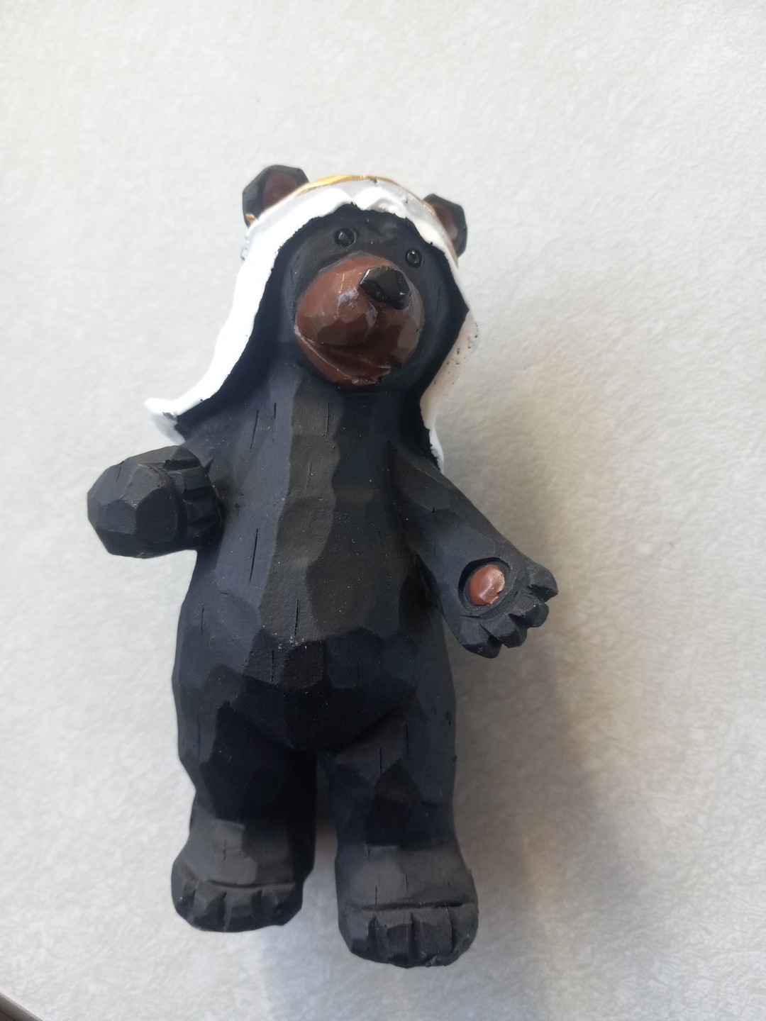 Carved Wood Hiking Nativity Black Bear Figurine 4.5 inch Home Decor Rare Good
