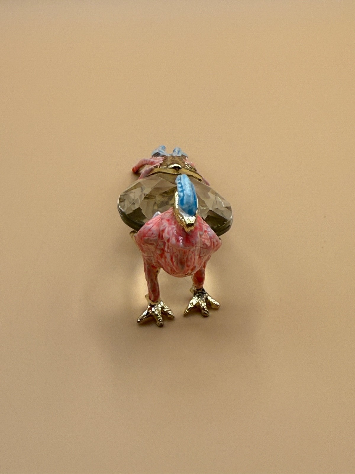 🐦 Vintage Portugal Crystal Bird Figurine Pink Blue Gold Tone Pheasant