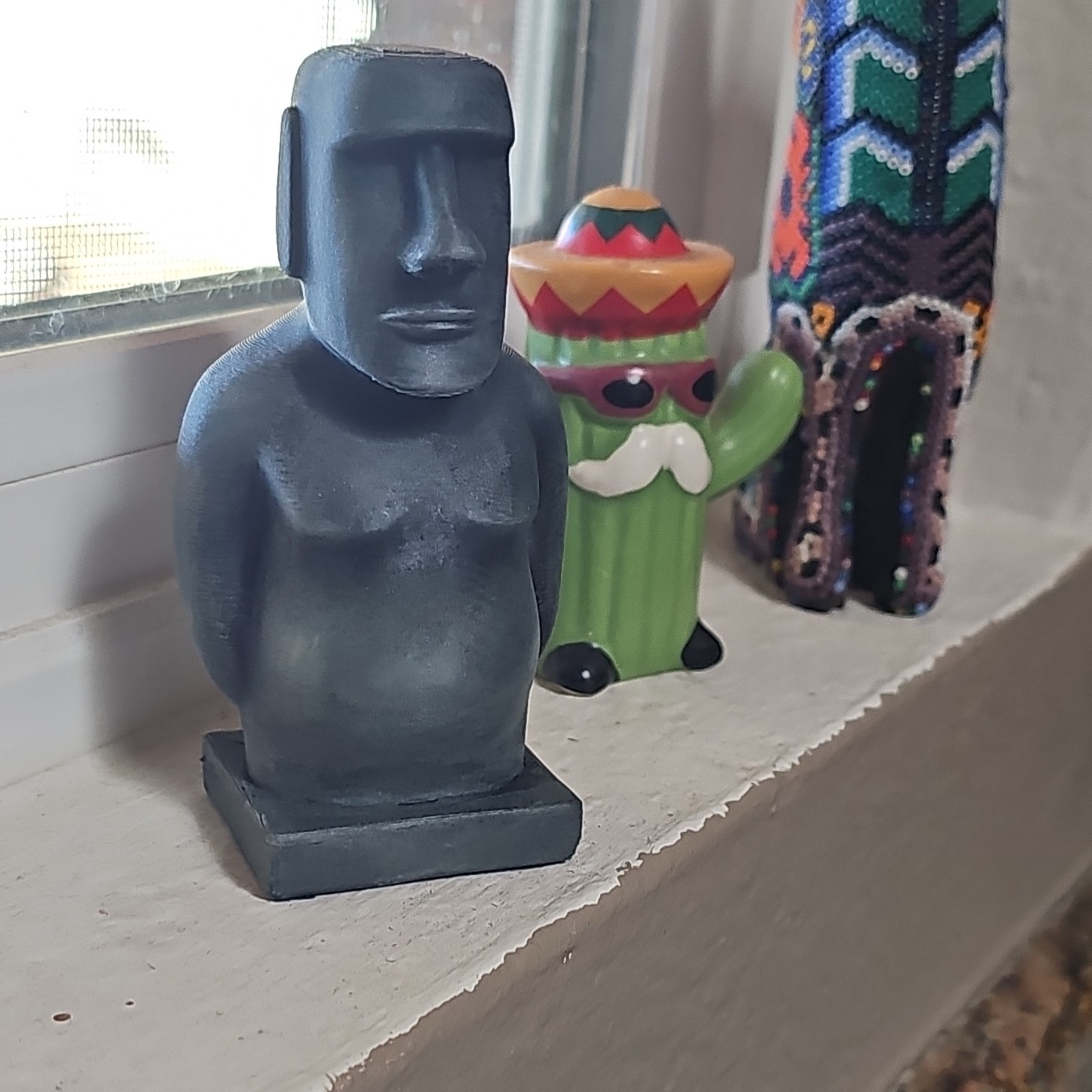 Gray Moai Figurine Statue 3D Effect Matte Finish Solid Pattern