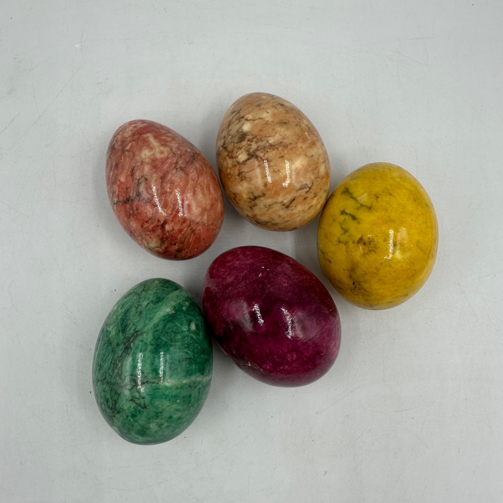 5 Vintage Marble Eggs Alabaster Polished Stone Easter Decor Italy