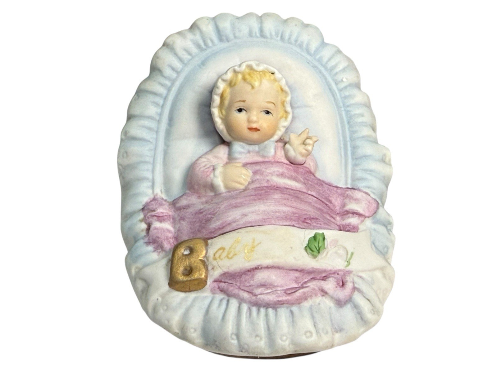 Enesco Designed Giftware Baby Figurine 1983 Pink Blanket Nursery Décor Vintage
