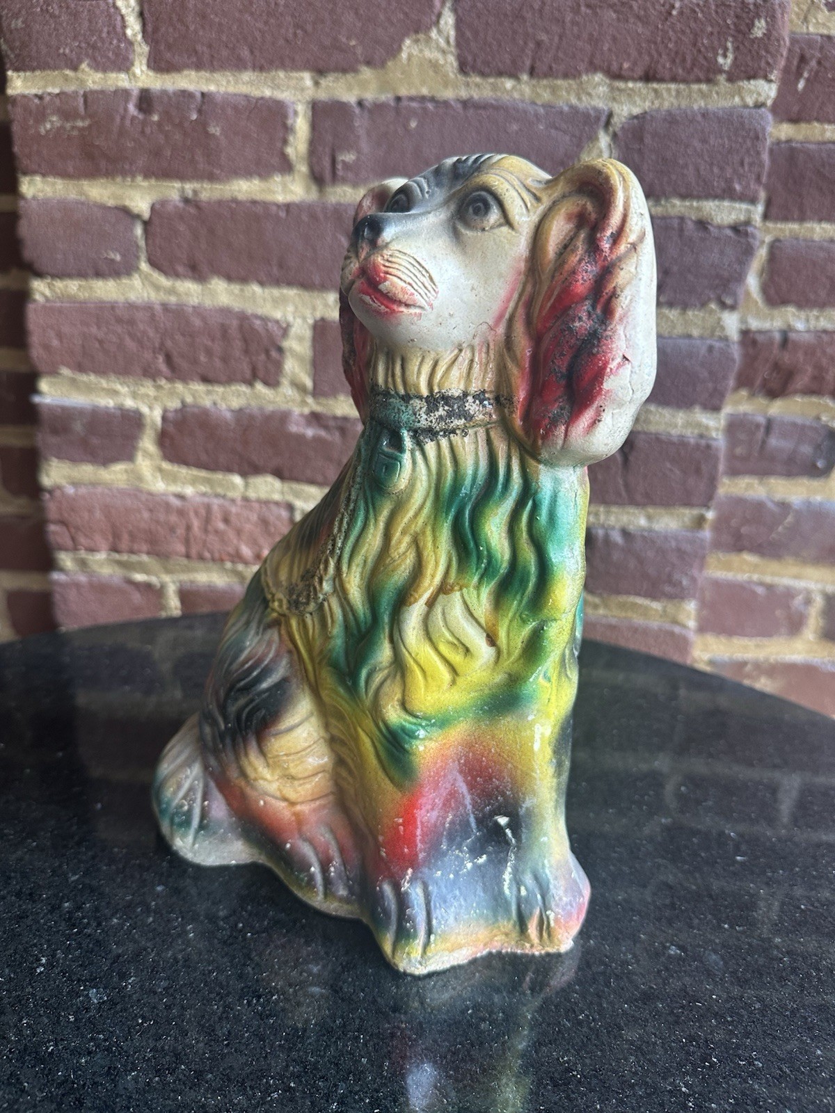 Large Vintage Retro Spaniel Dog Carnival Chalkware Figurine 1930s