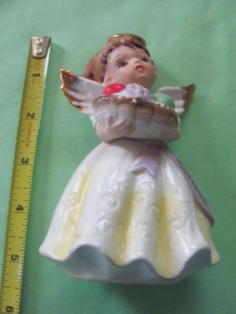 Vintage glazed porcelain November birthday angel Japan mark retro MCM