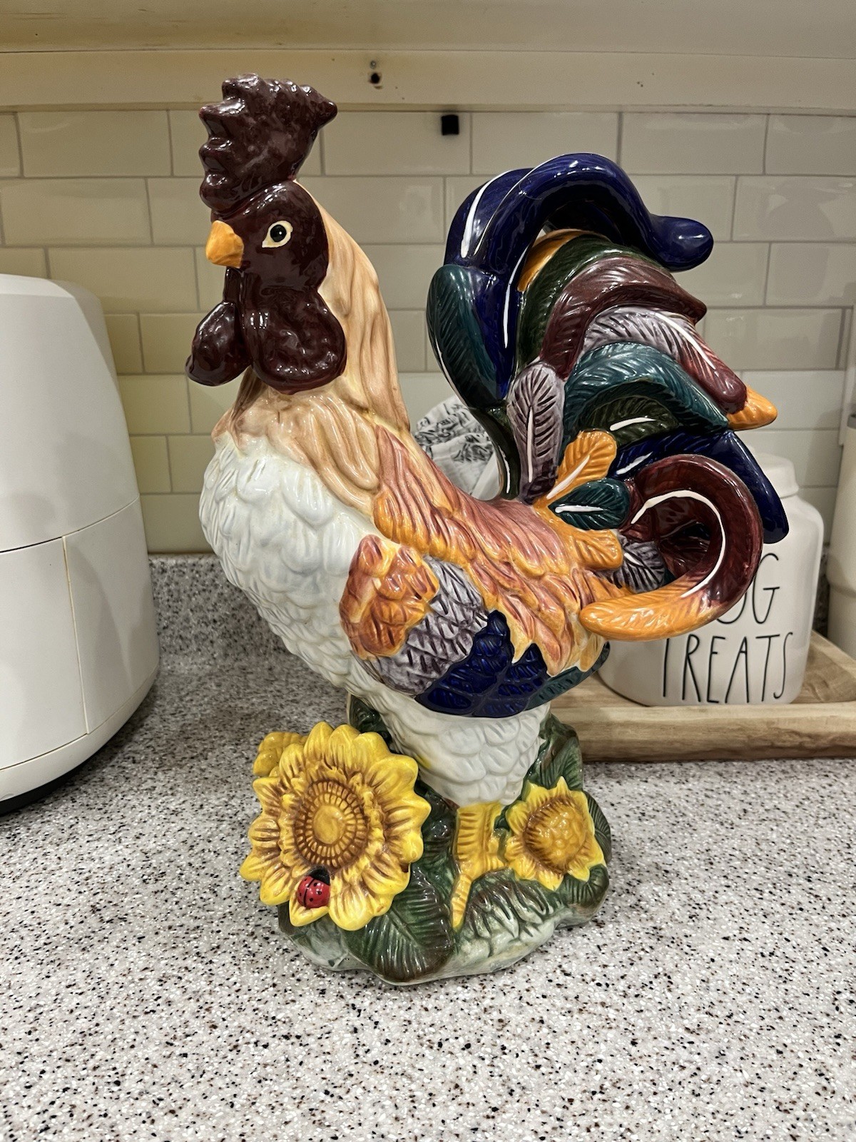 ROOSTER Large Ceramic Colorful Sunflowers 17 Inches Tall Figurine GORGEOUS