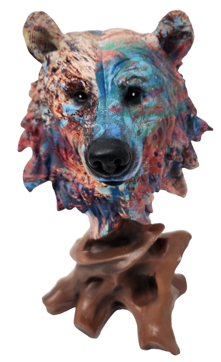 Wolf Head Sculpture Statue Colorful Tie Dye Decorative Abstract Modern Art