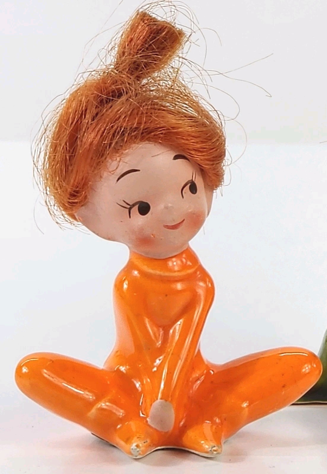 3 Vtg Ceramic Pixies Red Orange Hair Doll Elf Japan National Potteries Co.