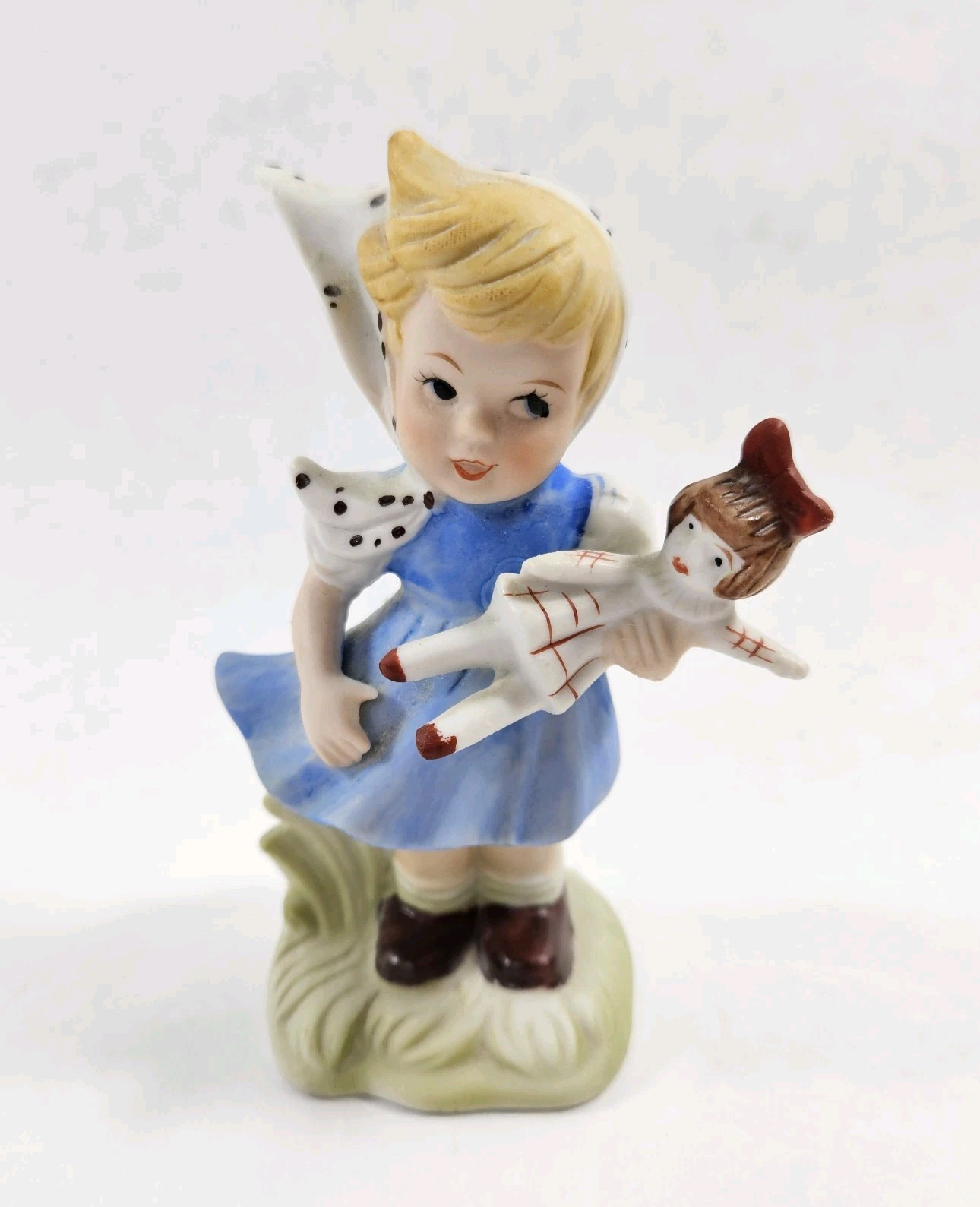 Porcelain Figurine Blond Hair Girl Blue Dress With Doll Kmart Made In Japan
