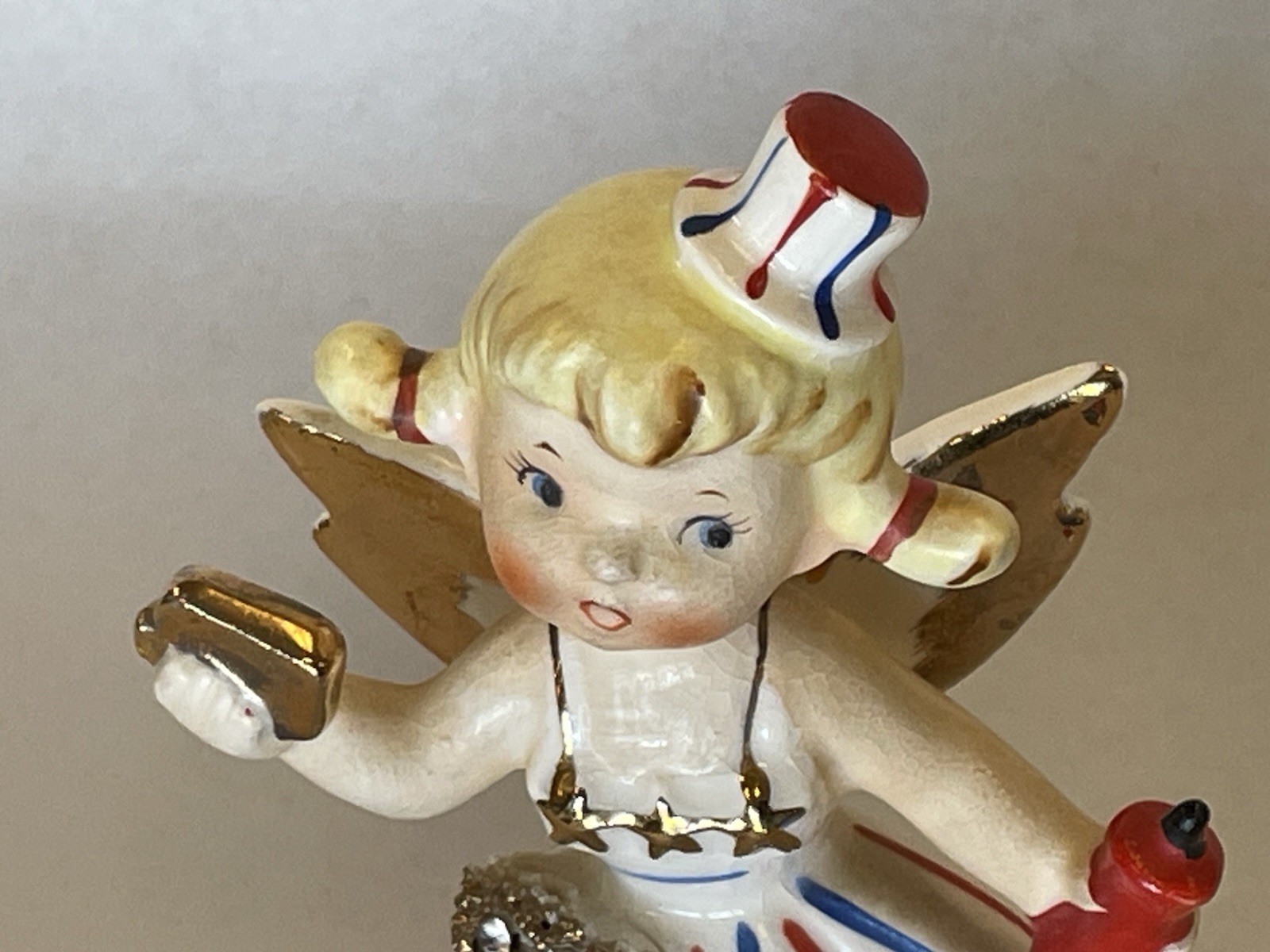 1950s Vintage 4.75” Lefton July Firecracker Angel Fireworks #1987J
