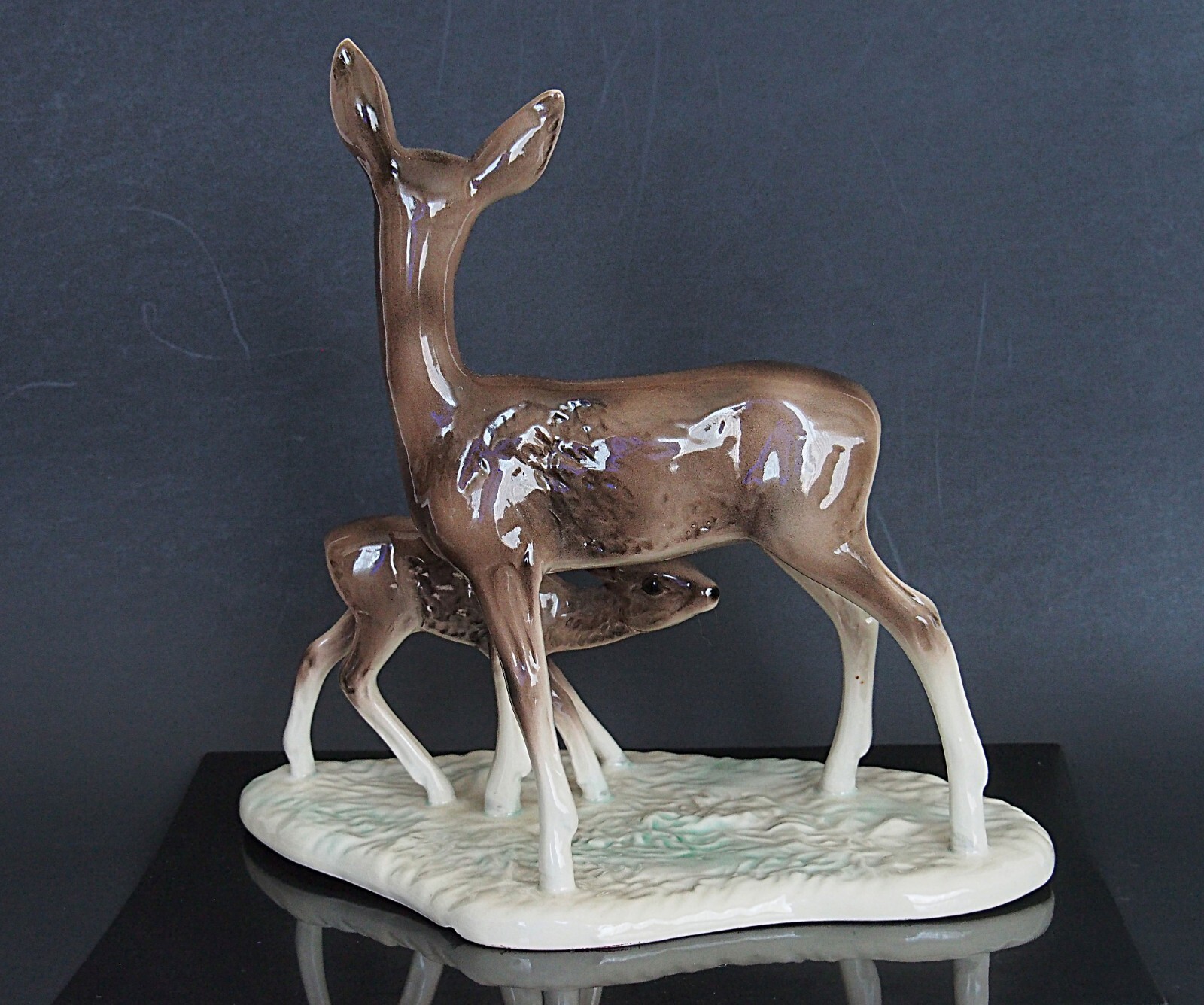 West Germany Vintage Porcelain Deer And Fawn Figurine Sculpture