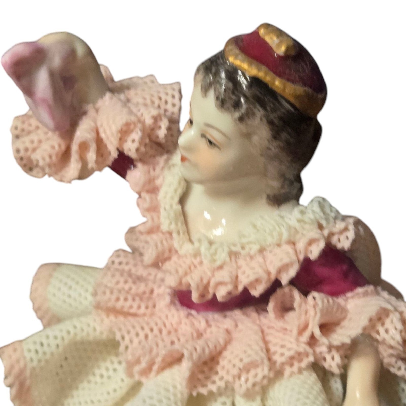 Vintage Irish Dresden Porcelain Figurine Babette Pink Lace Dress