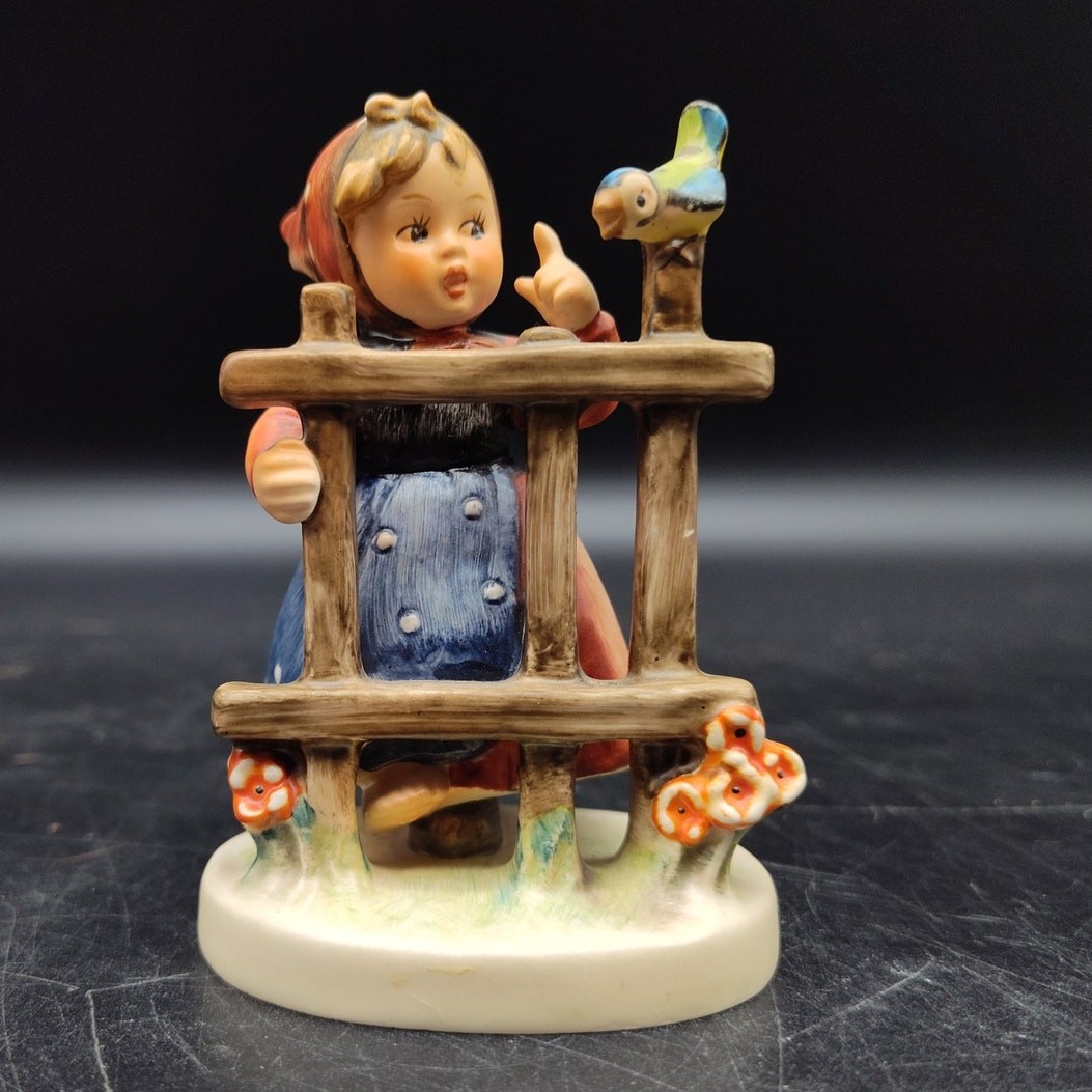 Vintage Goebel Hummel “Signs of Spring” Figurine Girl w Bird Fence 203 2/0