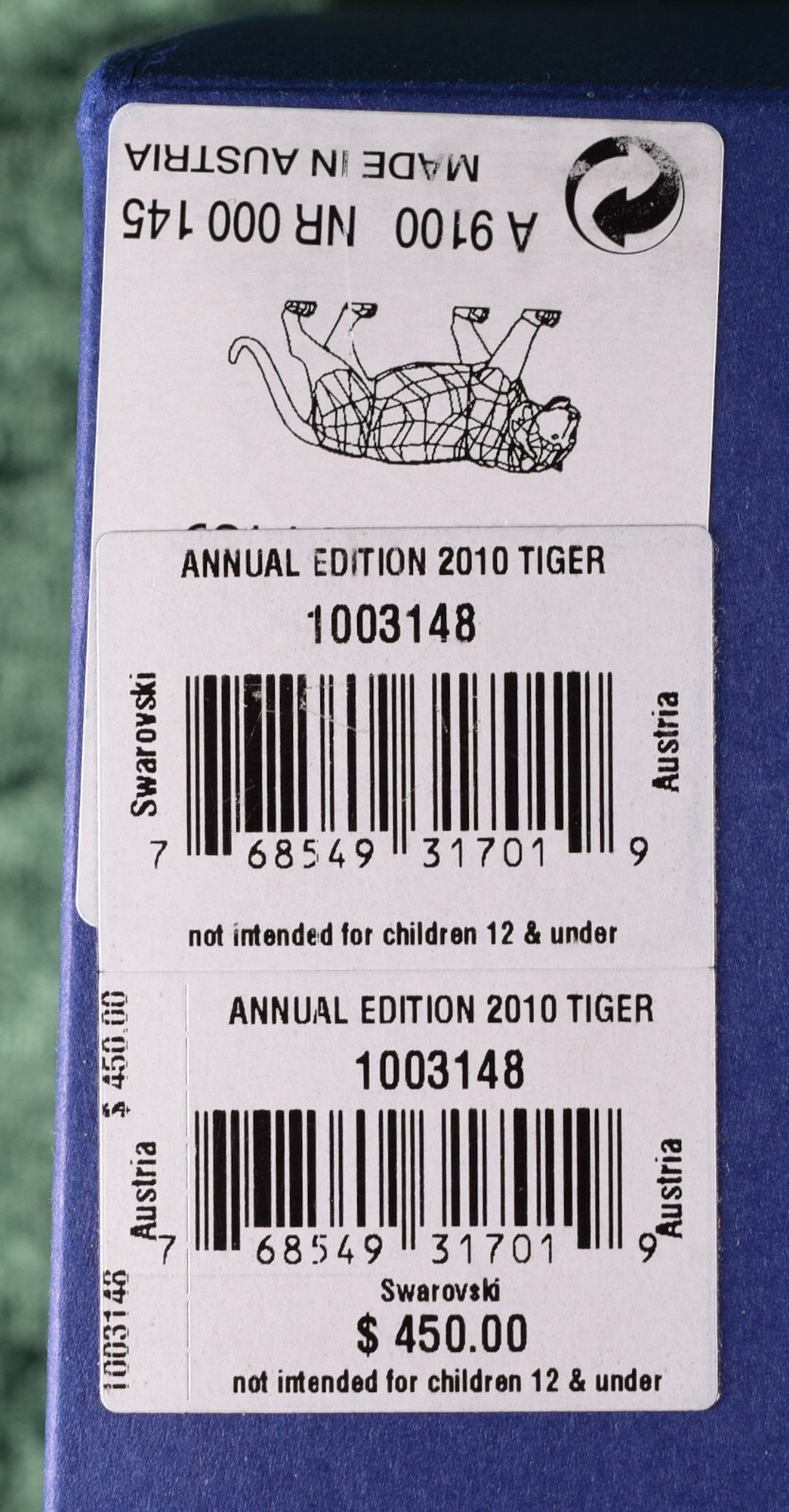 Swarovski SCS 2010 AE crystal Tiger, Endangered Wildlife series, mib, E. Adamer