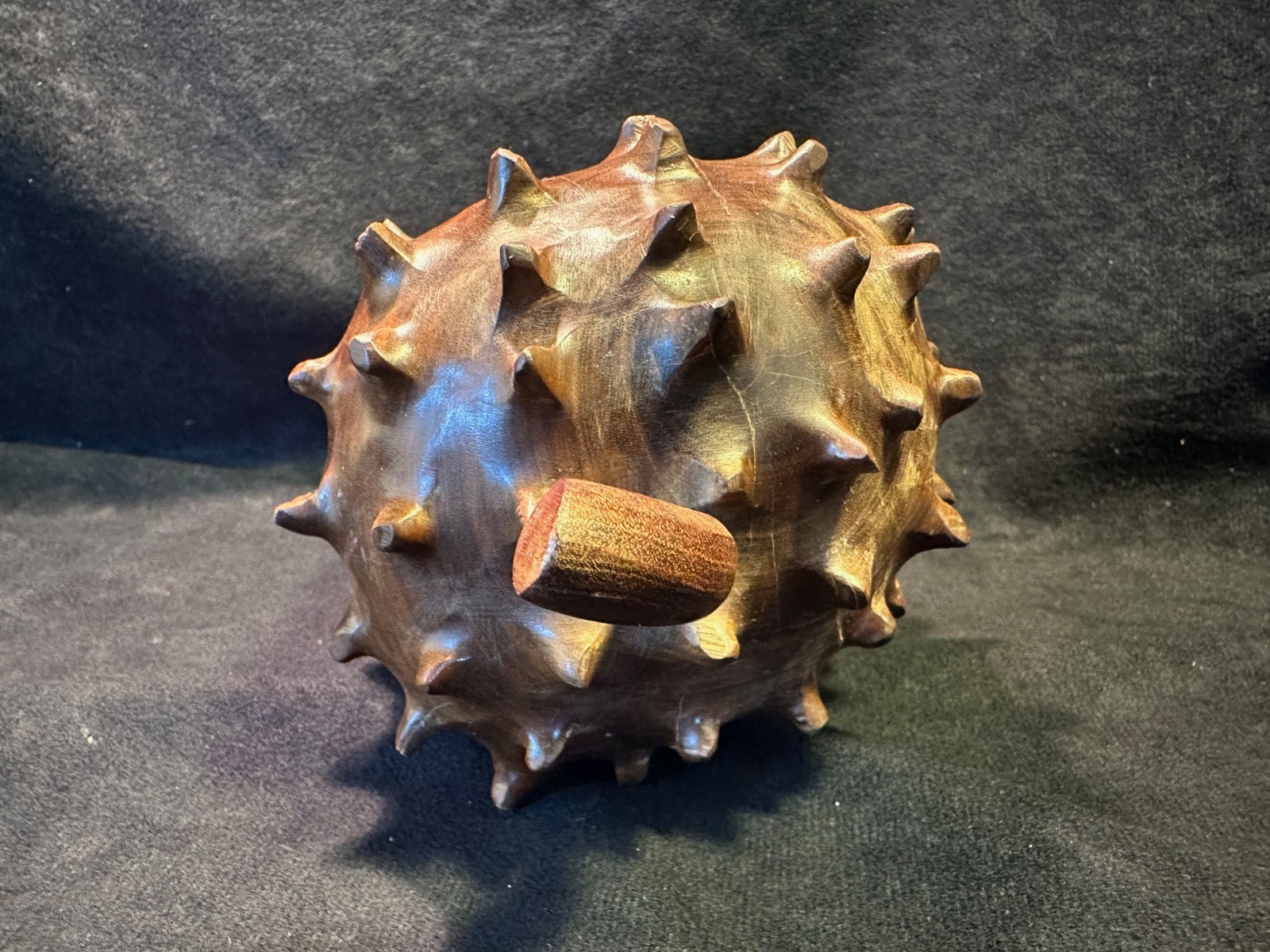 Hand Carved Solid Ironwood Large Kiwano African Horned Melon 7 in. 1.75 lbs.