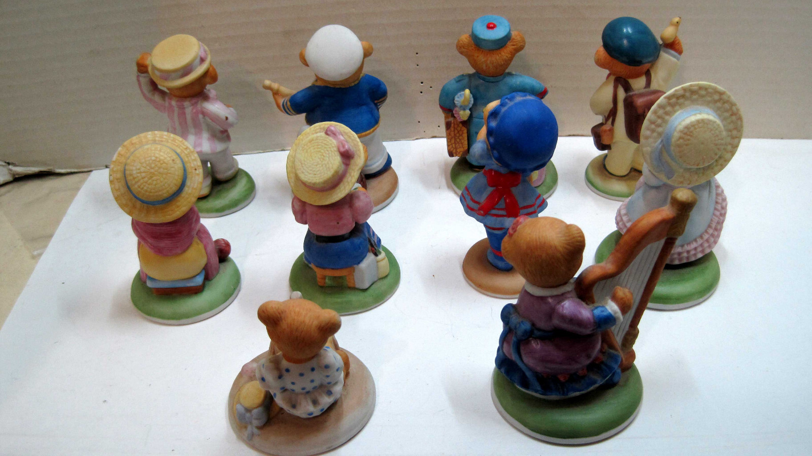 VTG Lot of 10 Franklin Mint Teddington Hotel Bear Figurines Fine Porcelain 1986