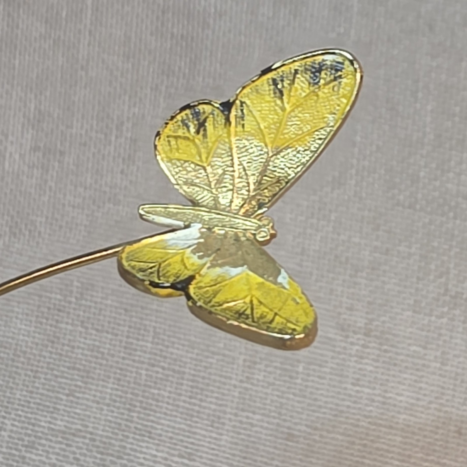 Metal Sculpture Butterflies Flowers Leaves Resin Log Base Handpainted Goldtone