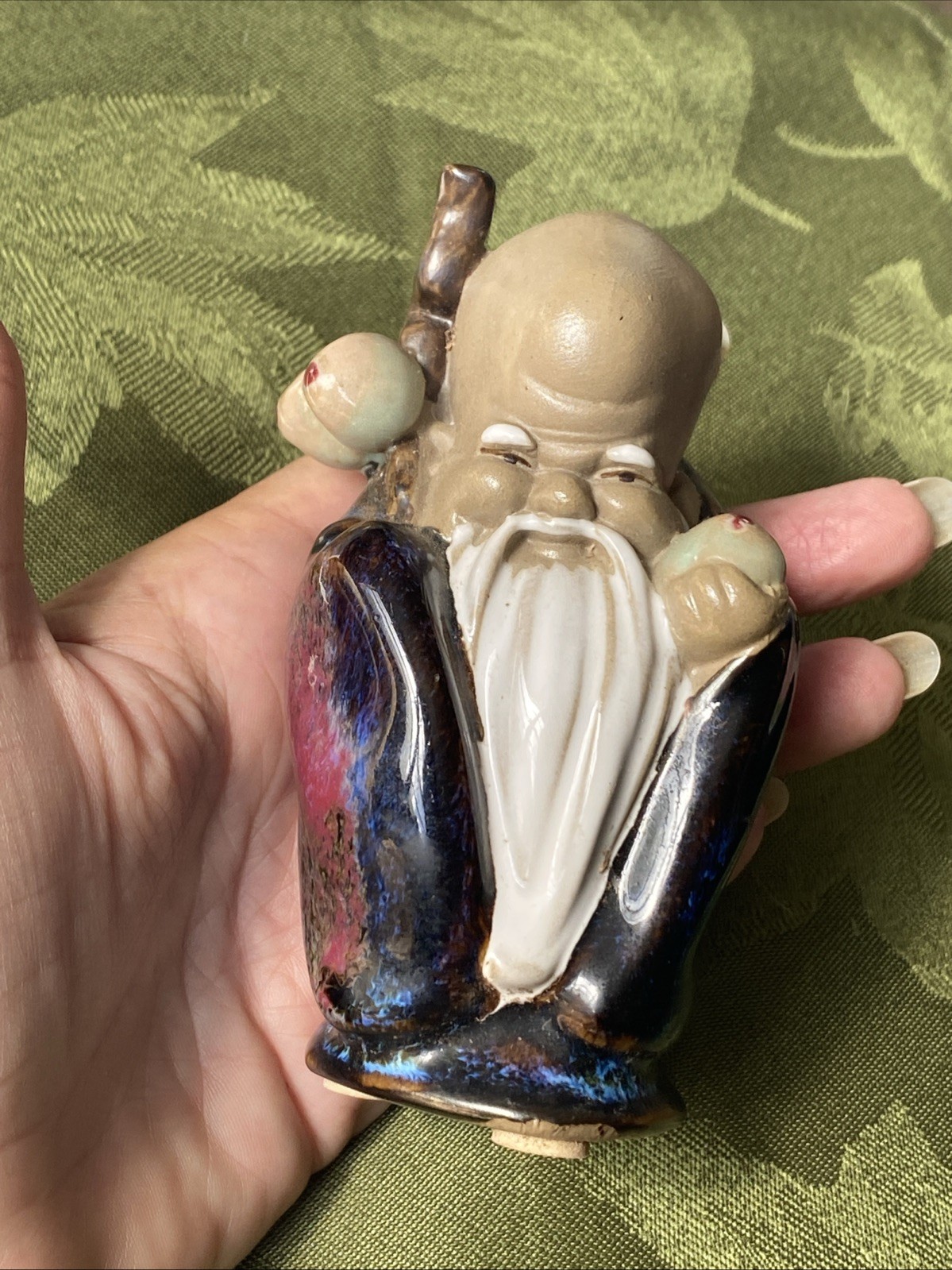 Vtg Adian Sage Wise Man Staff Fruit Figurine Small Glazed Pottery