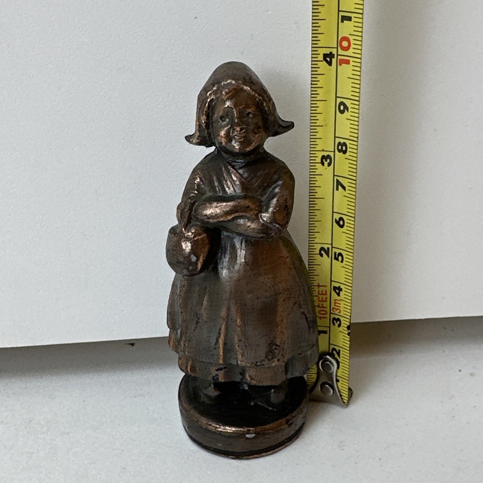 Vintage Bronze or Brass Metal Dutch Girl Statue Statuette Figurine 4”