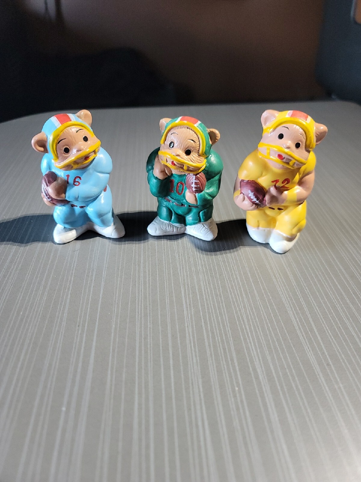 Vintage Bear Football Figurines Set Of 3 Excellent Condition