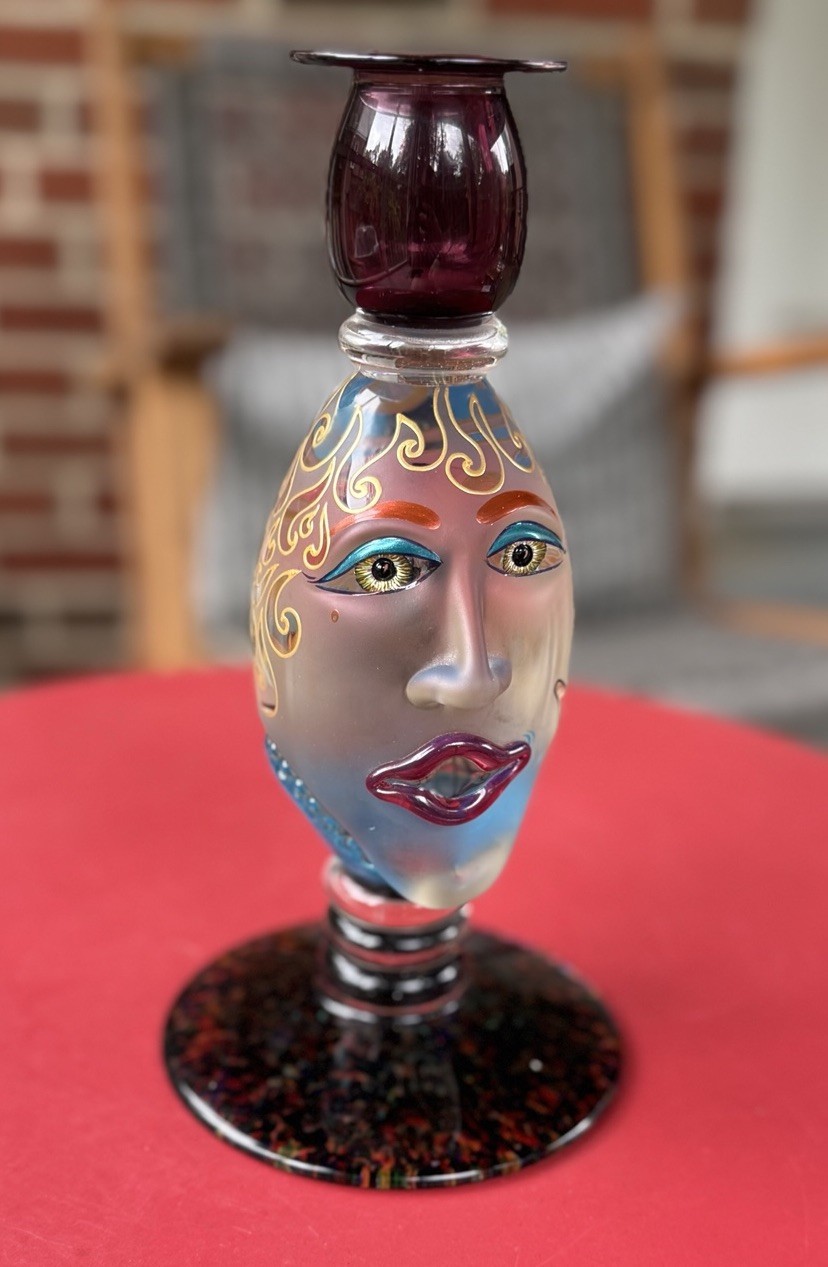 Kurt & Lynda Carlson Signed 2004 Studio Art Glass Whimsical Face Sculpture 9.25”