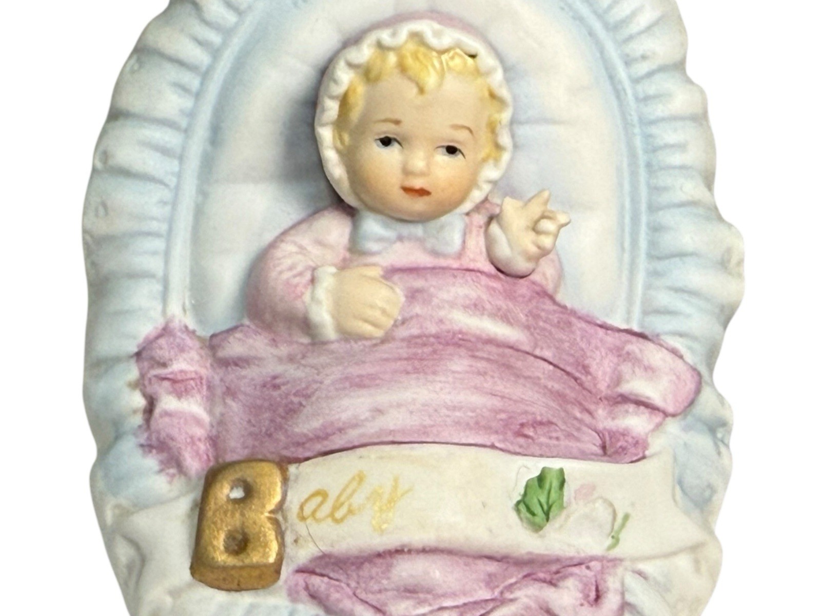 Enesco Designed Giftware Baby Figurine 1983 Pink Blanket Nursery Décor Vintage